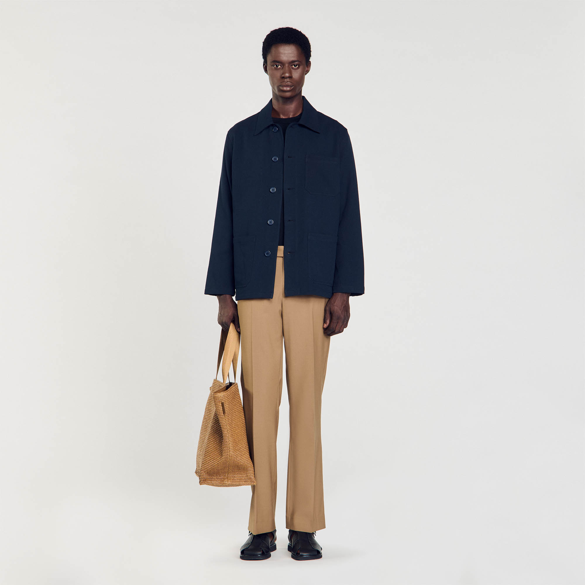 Sandro cotton Worker jacket with a collar, a button fastening, long sleeves and patch pockets