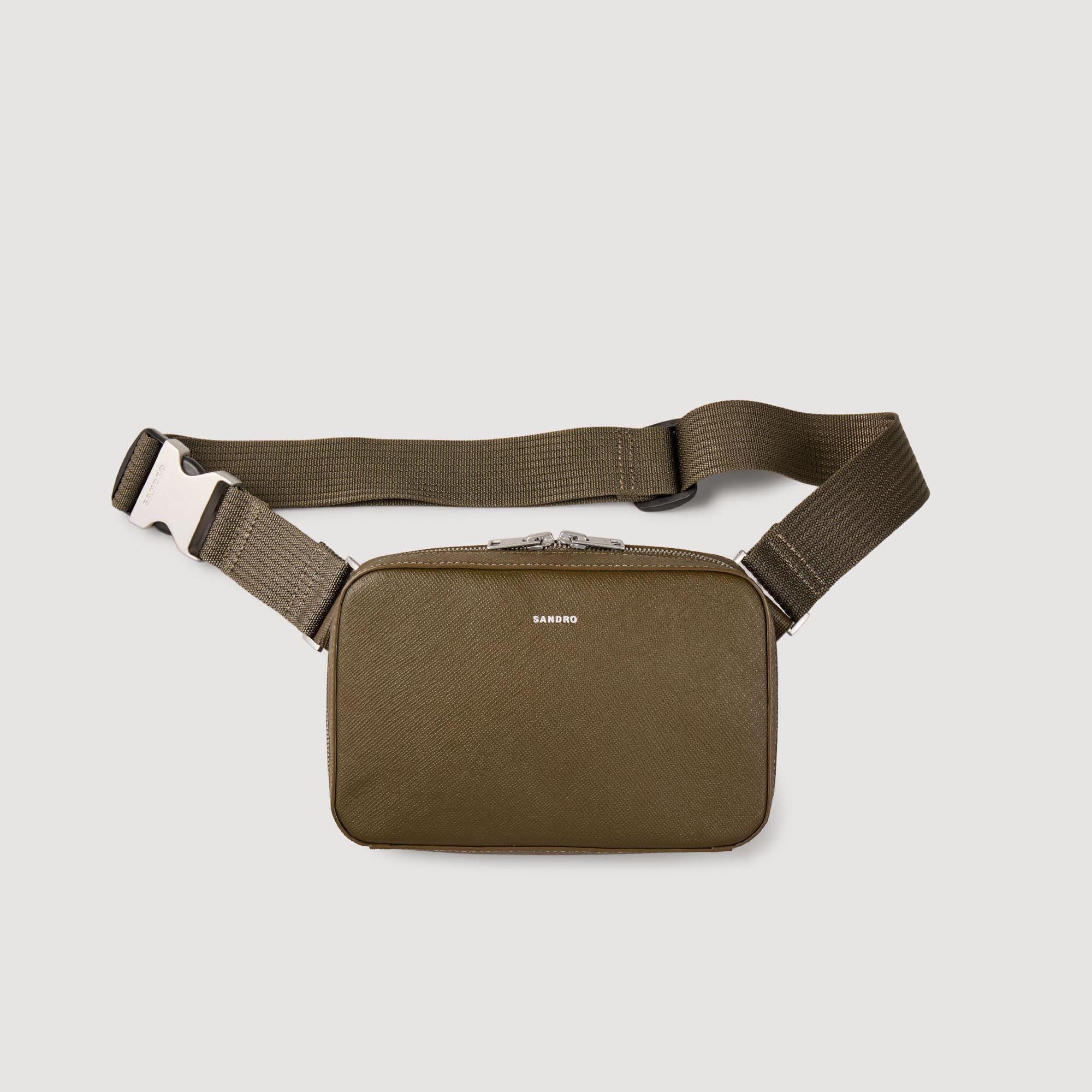 Sandro Leather Small bag in Saffiano patterned reconstituted leather with zip fastening, long adjustable shoulder strap and embossed Sandro signature logo