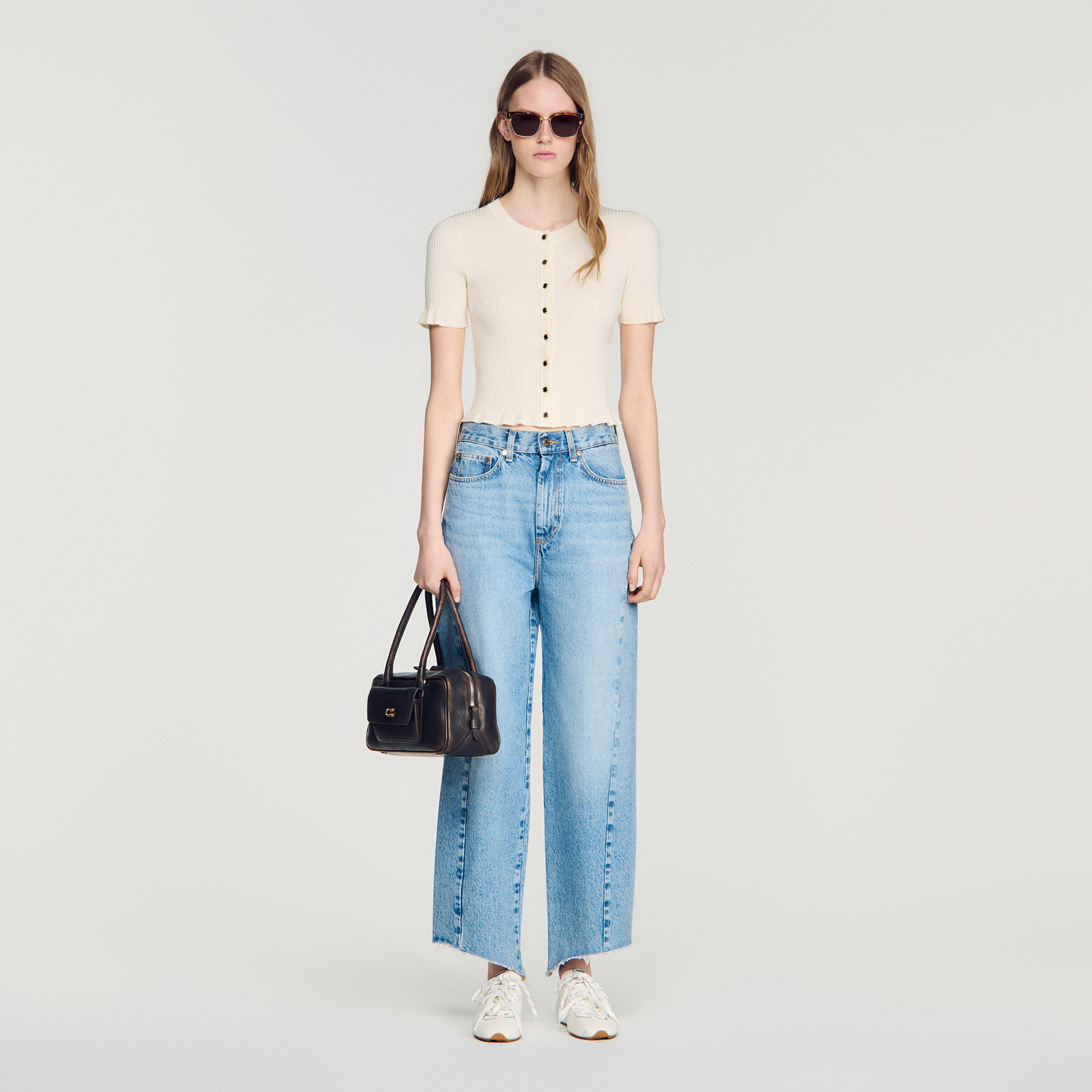 Ruffled rib knit shirt