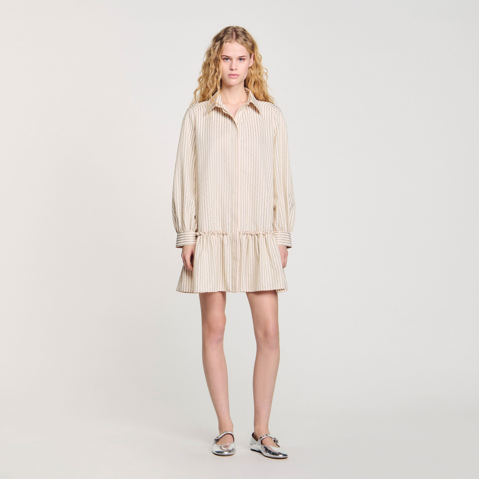 Sandro Rhinestone striped shirt dress