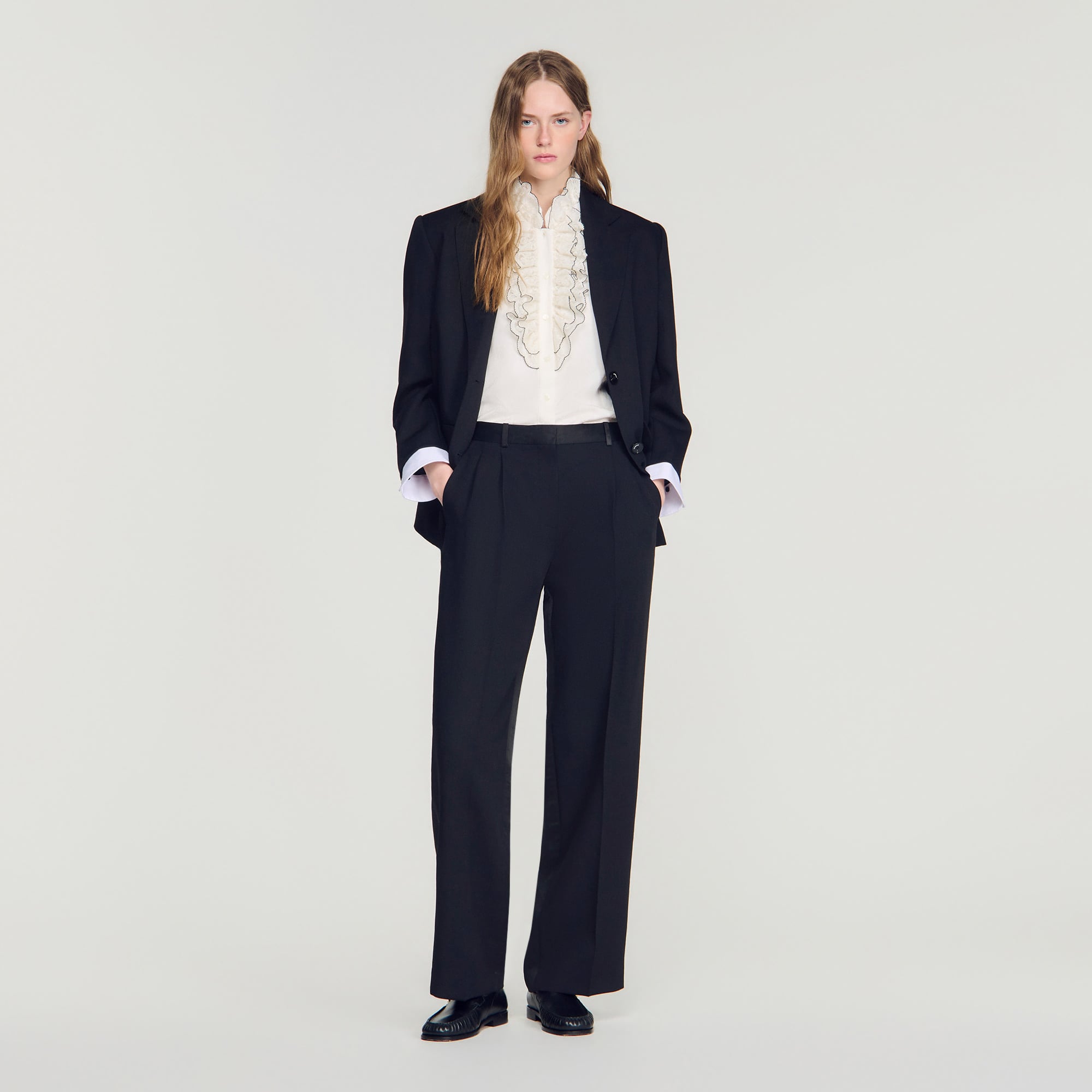 Mixed-material satin trousers