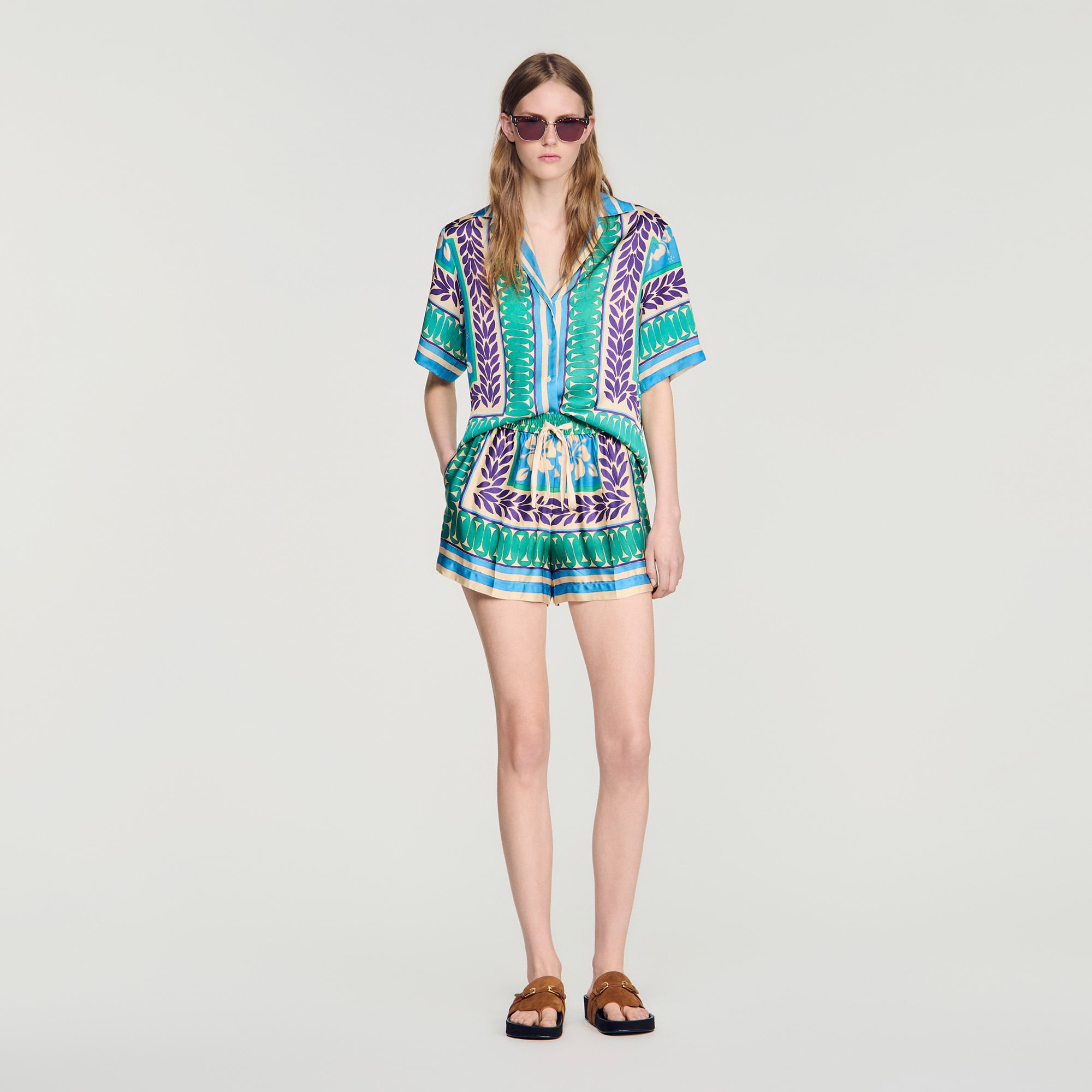 Floral print shorts in Green / Purple for Women | Sandro Paris