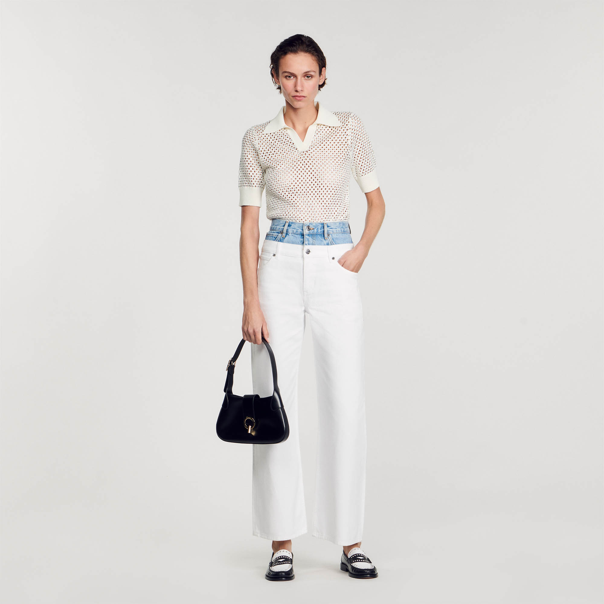 Sandro cotton Lining: High-waisted straight-leg jeans in two-tone denim with 5 pockets and double waistband