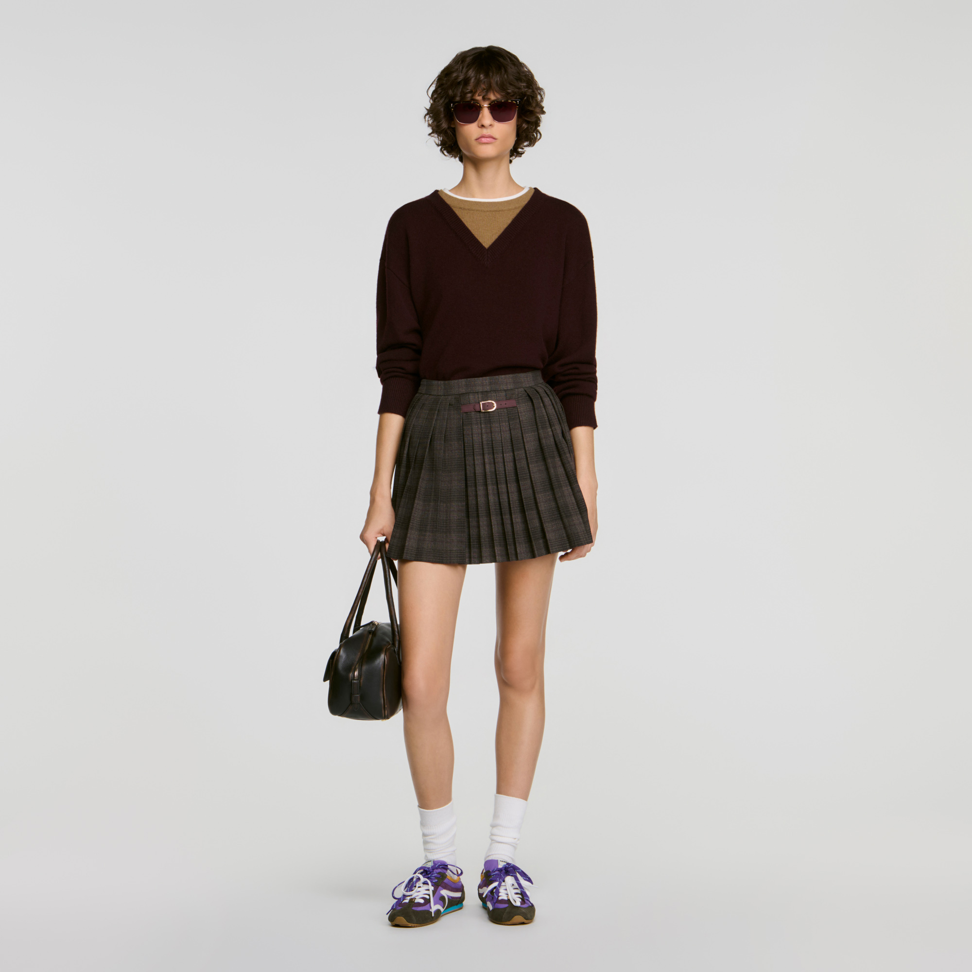 Checked pleated skirt in Dark Grey for Women | Sandro Paris
