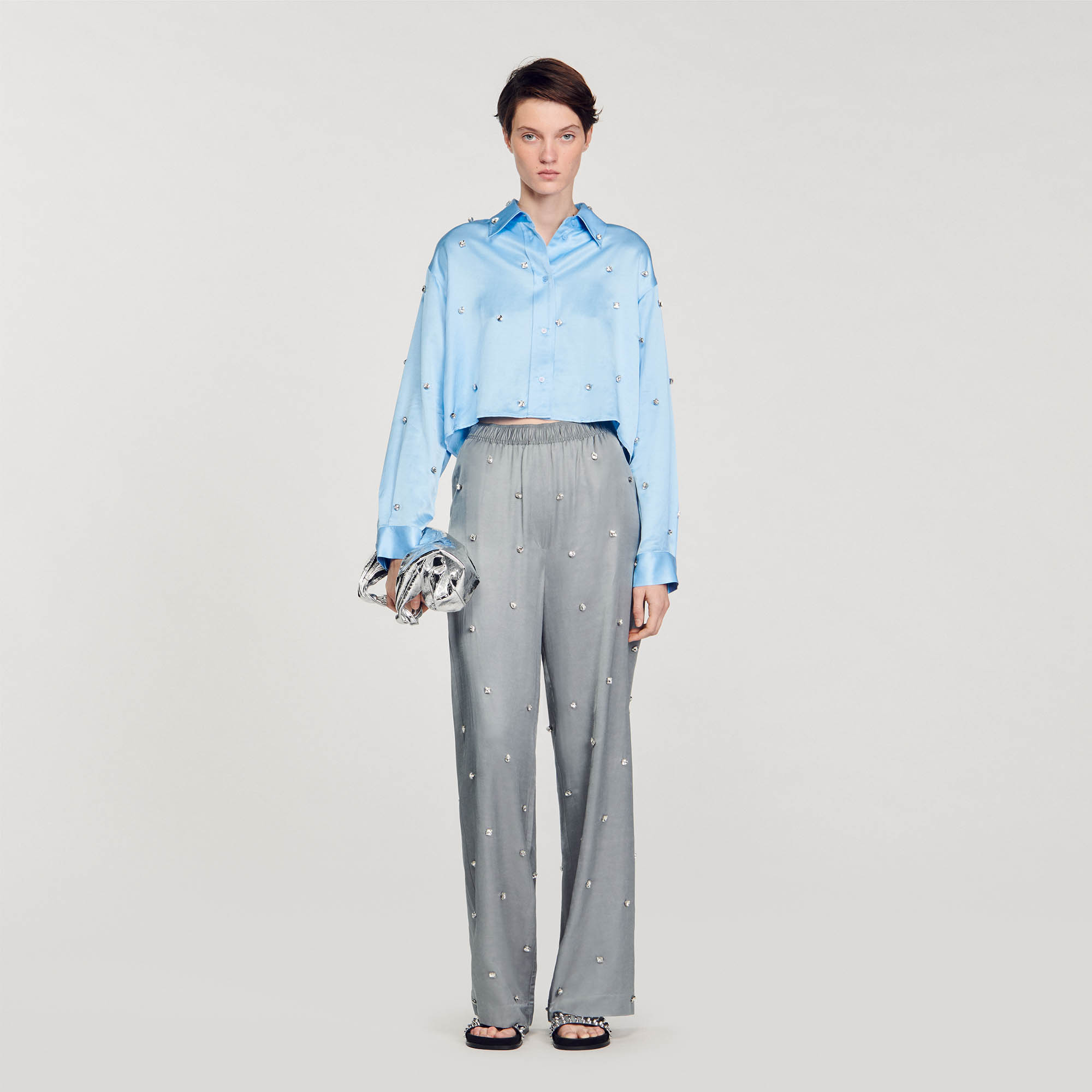 Rhinestone linen trousers