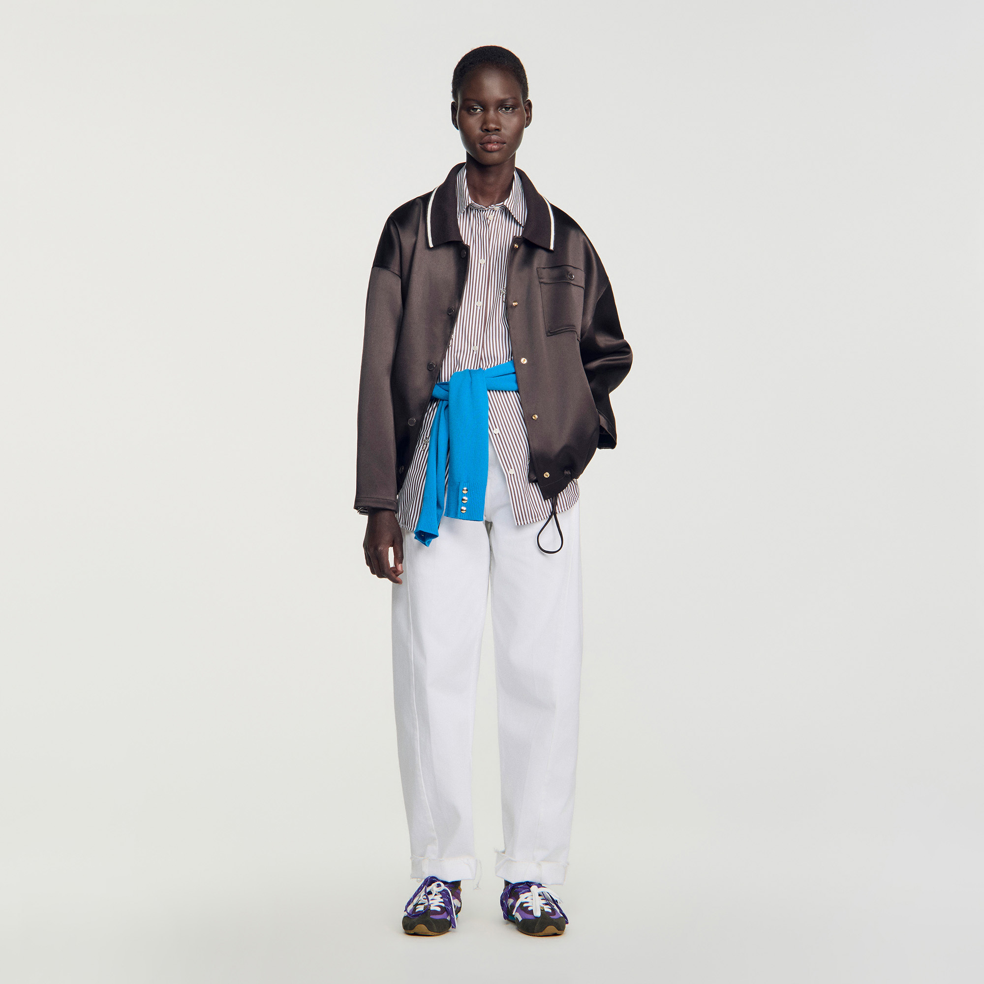 Satin-look jacket with polo collar