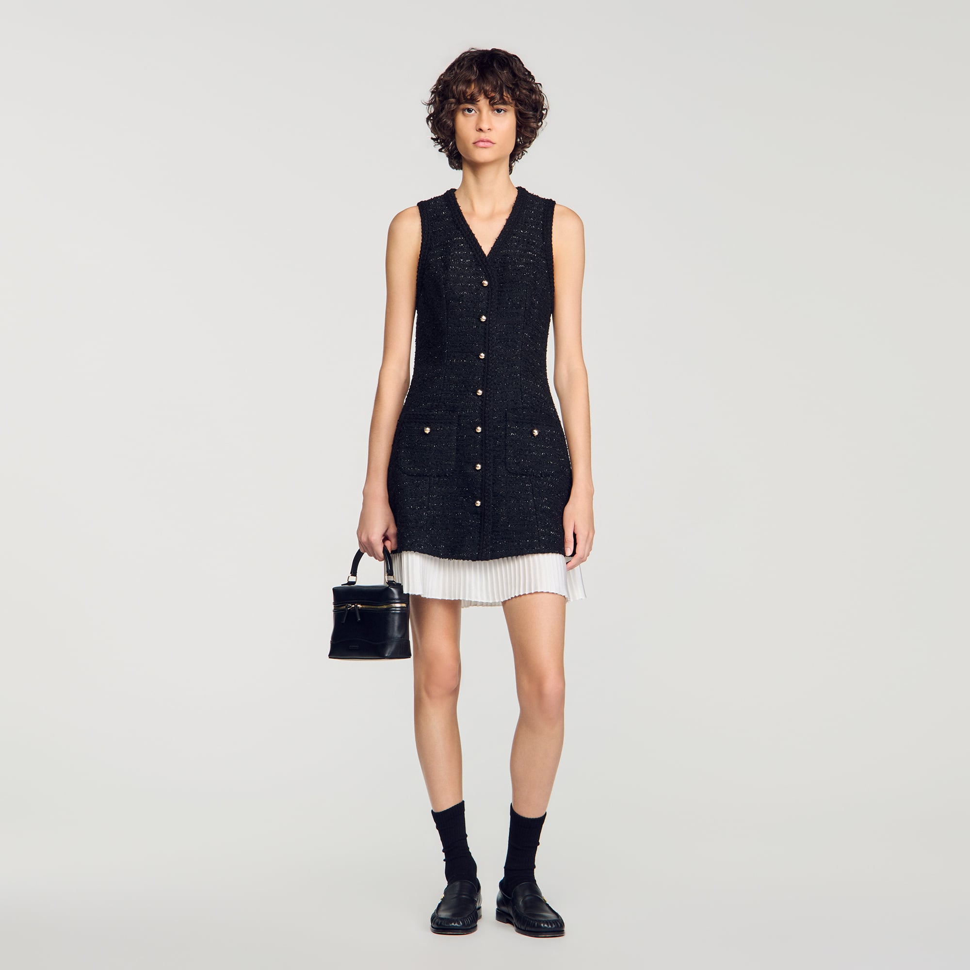 Short two-tone tweed dress