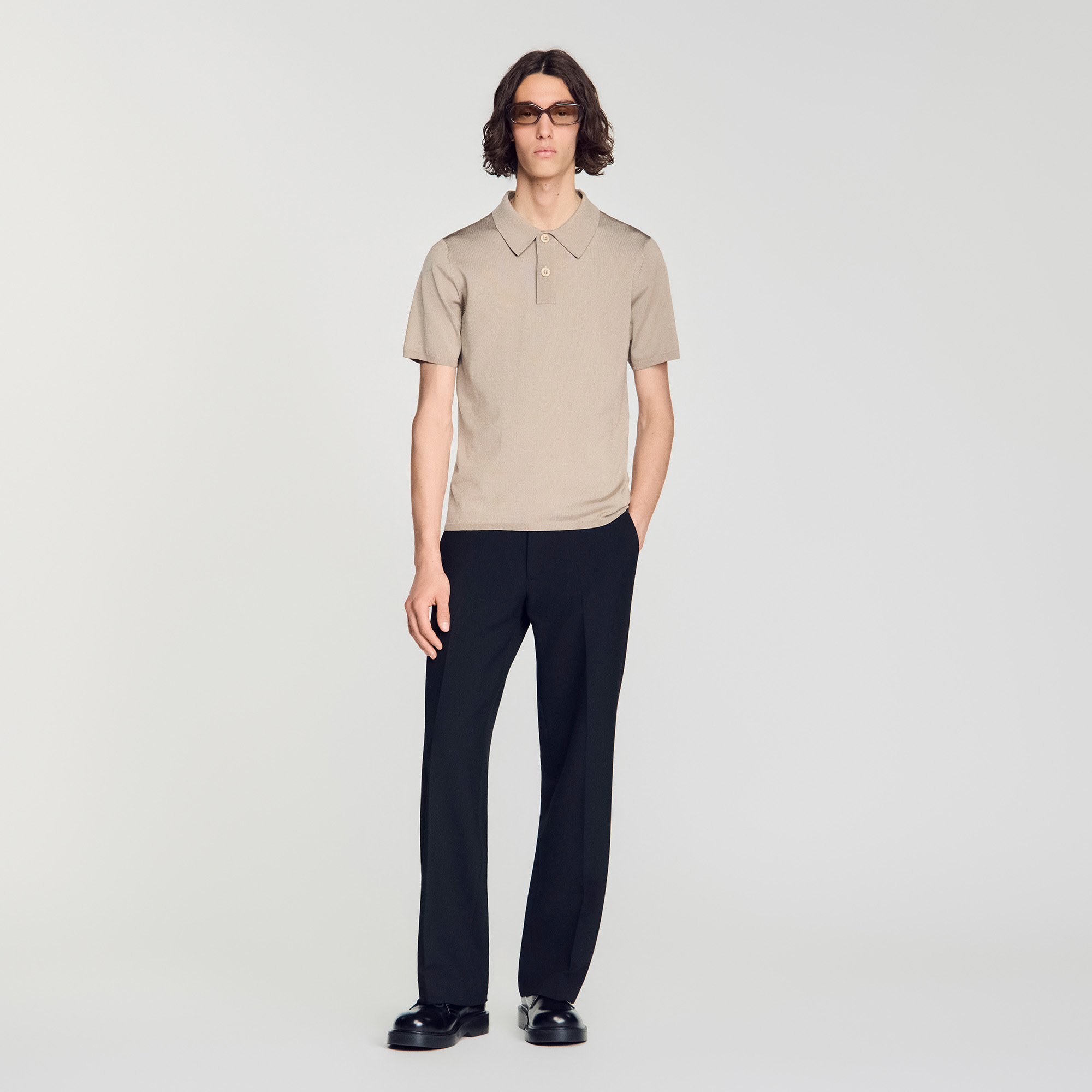 Short-sleeve knitted polo shirt in white for Men | Sandro Paris