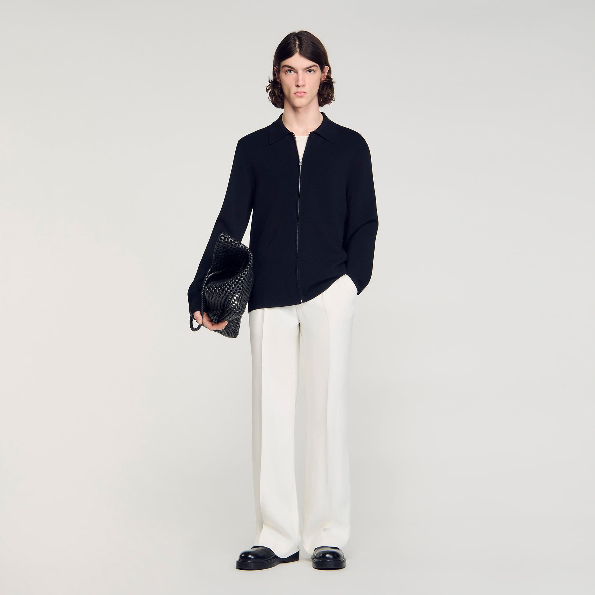 Zipped viscose knit cardigan in Black for Men | Sandro Paris