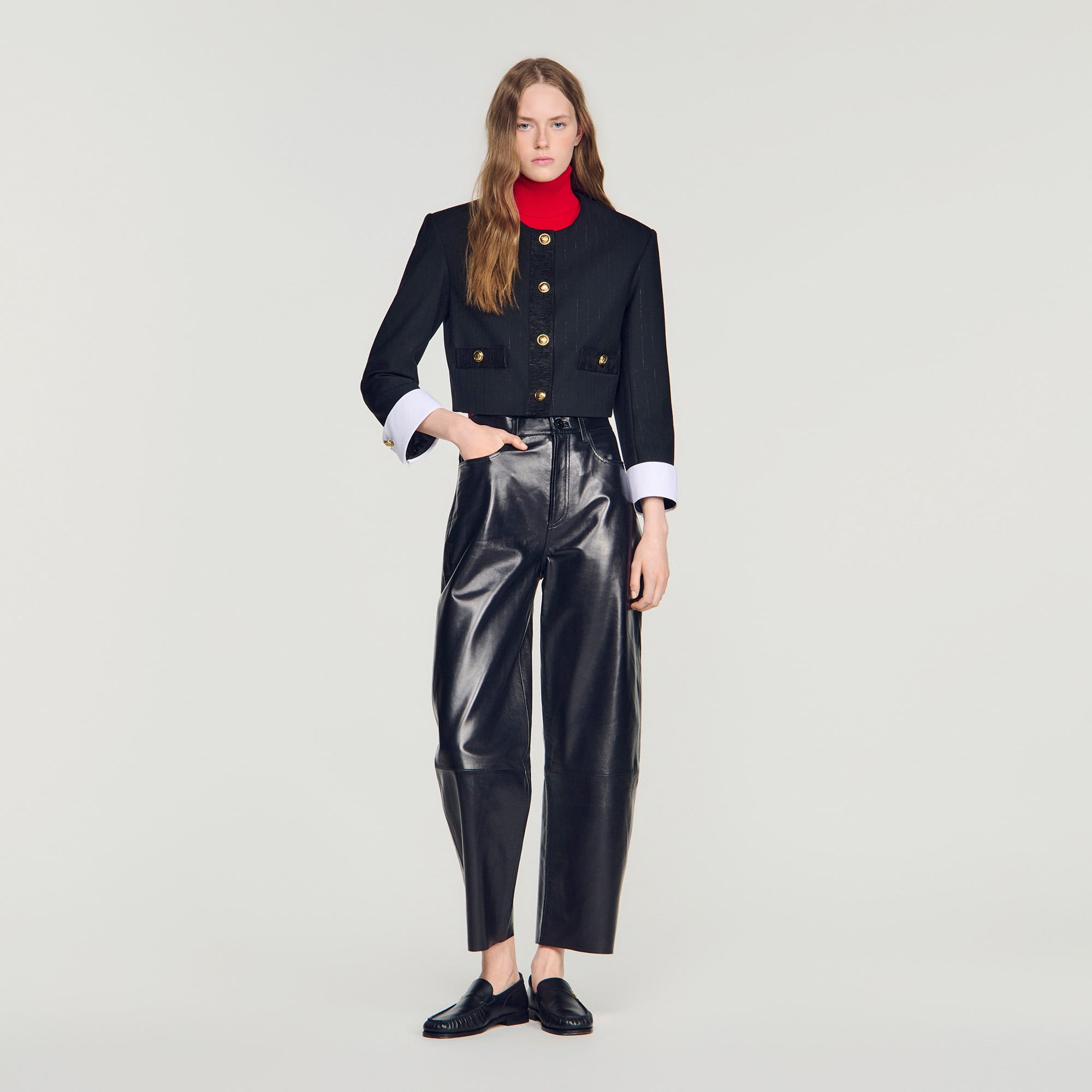 Cropped striped wool jacket