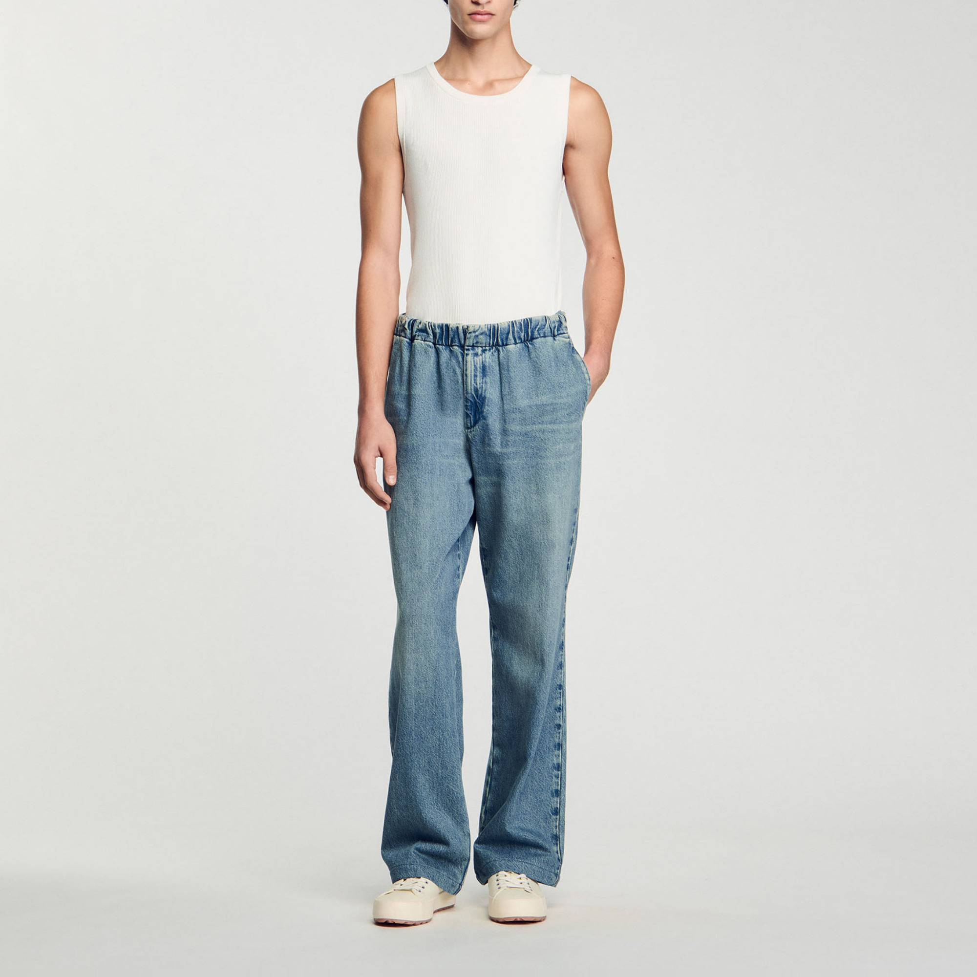 Sandro cotton Faded wide-leg jeans with elasticated waistband