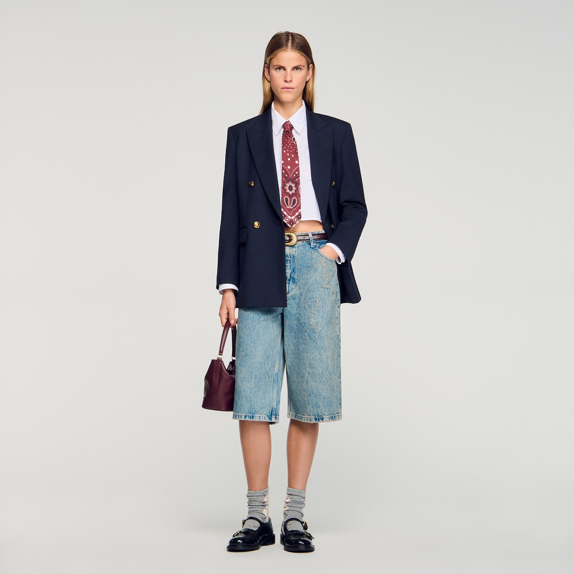 Sandro Distressed denim Bermuda shorts