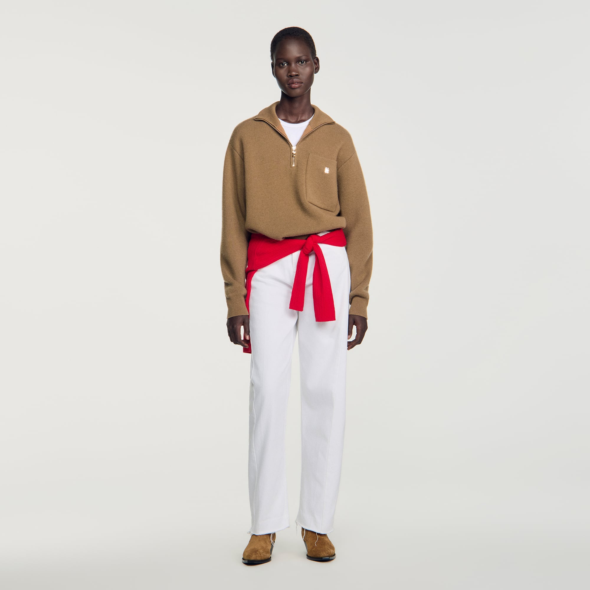 Half zip wool and cashmere sweater