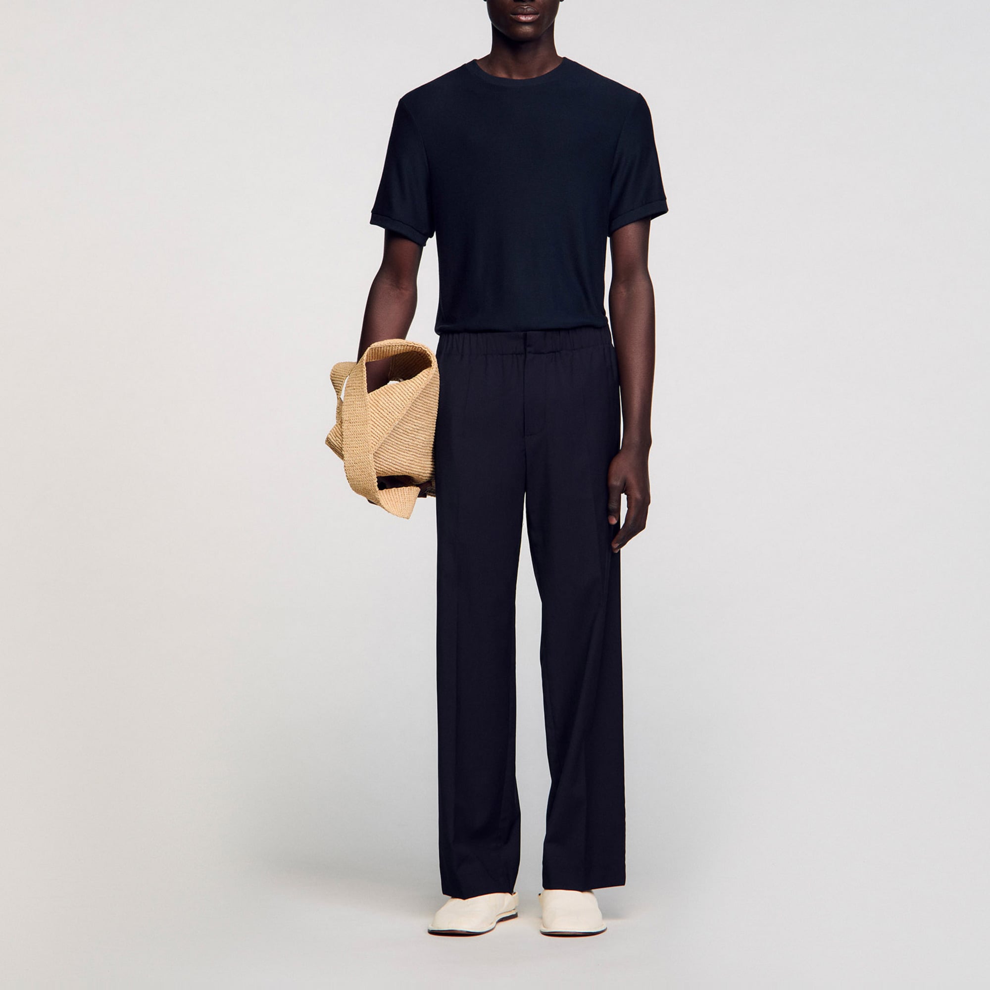 Sandro wool Wide-leg trousers with an elasticated waist and side pockets