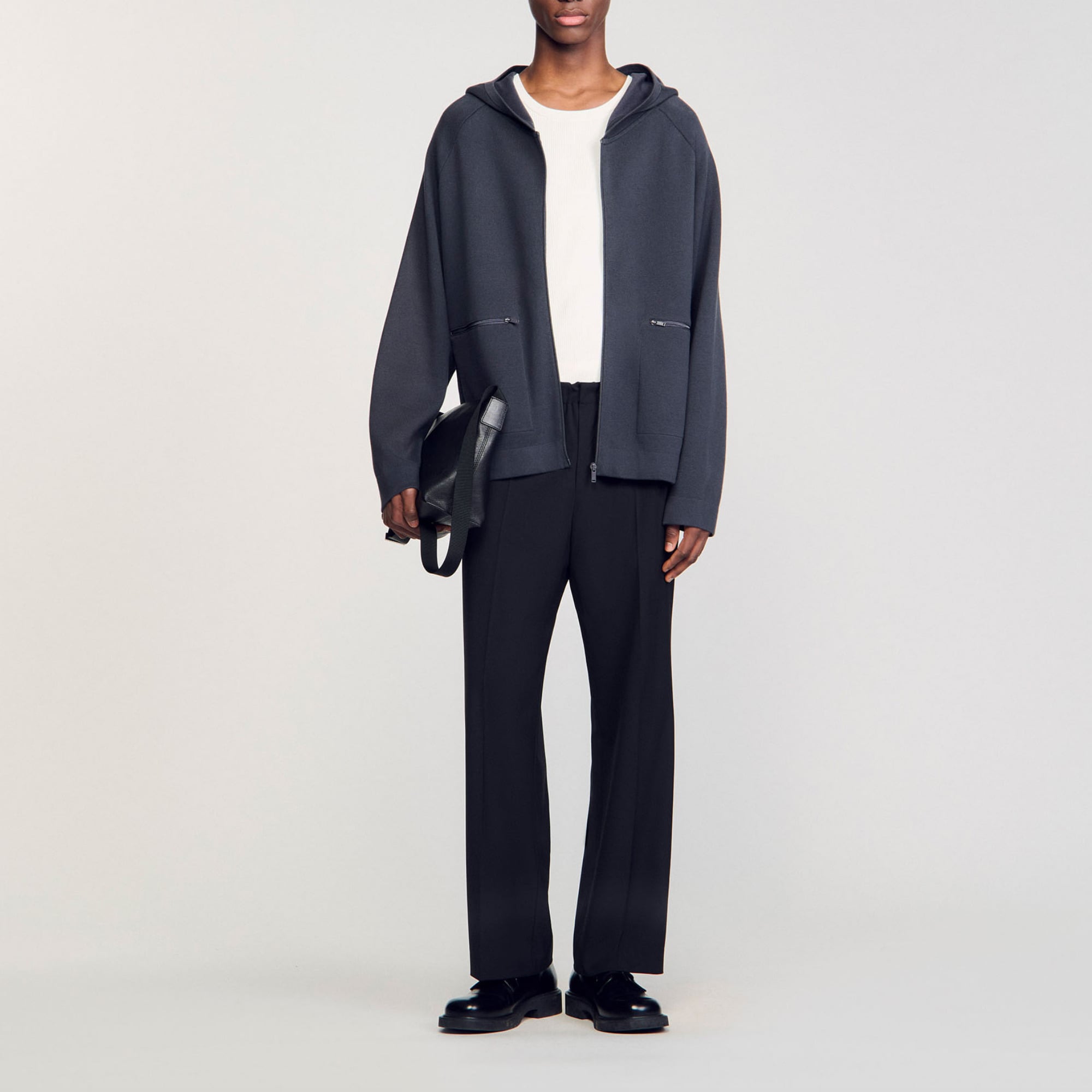 Sandro cotton Milano knit cardigan with hood, zip fastening and long sleeves