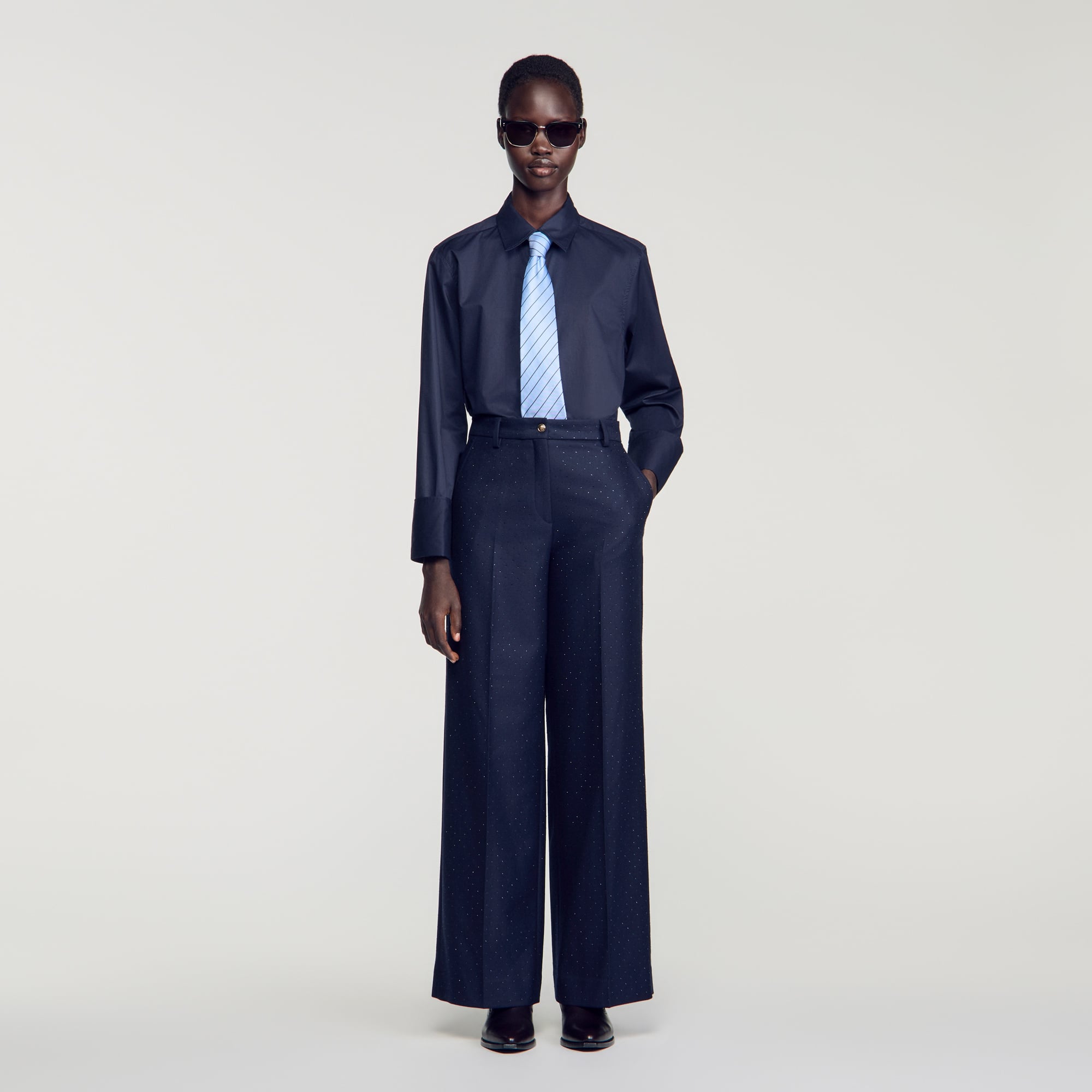 Rhinestone straight-leg trousers