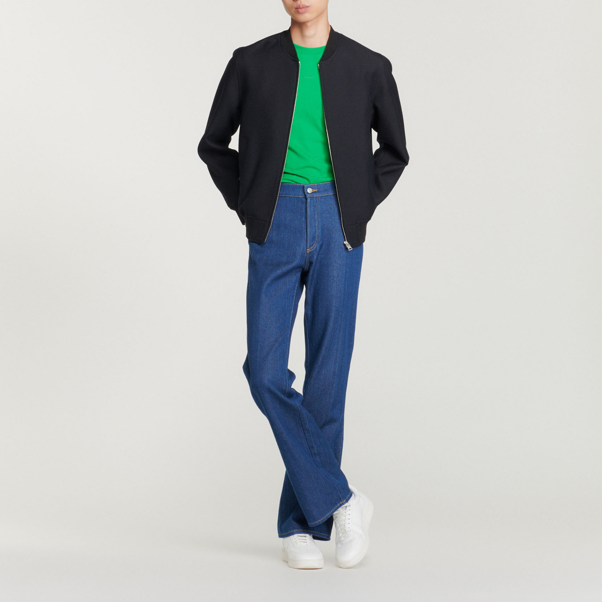 sandro New Teddy Wool Blend Jacket in Marine | Smart Closet