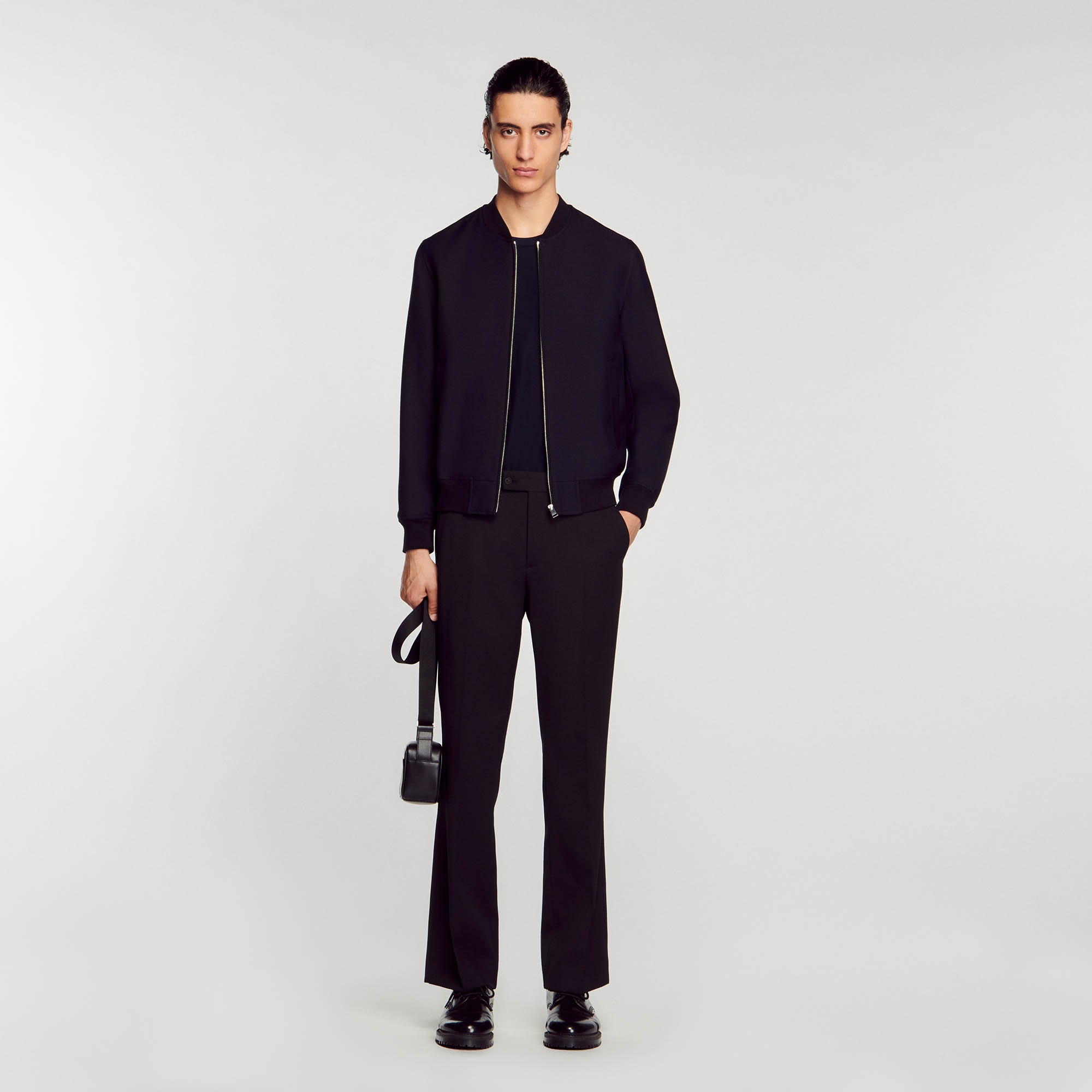 Sandro wool Varsity jacket in wool serge with a zip fastening and a ribbed collar, cuffs and waist
