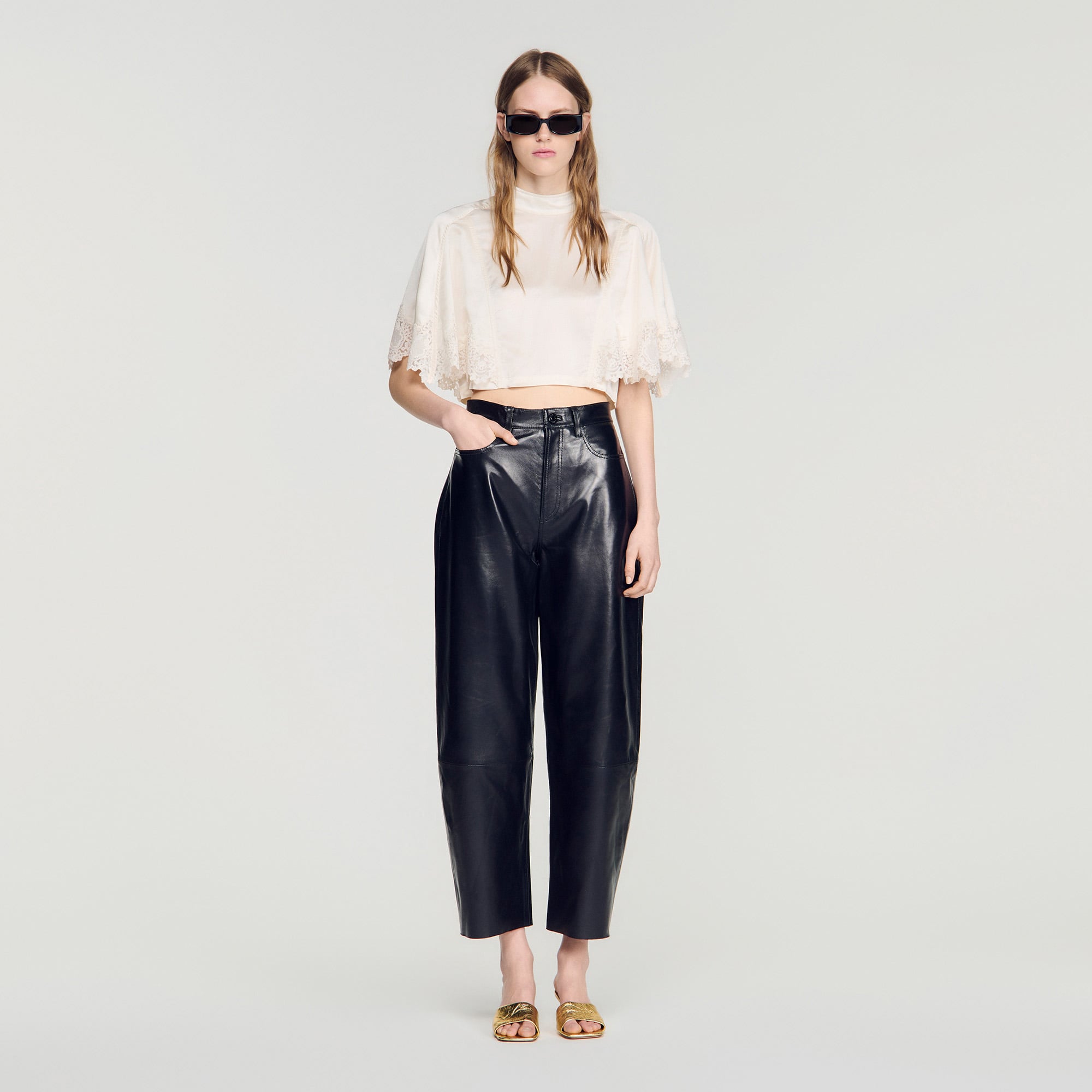 Satin cape-effect crop top