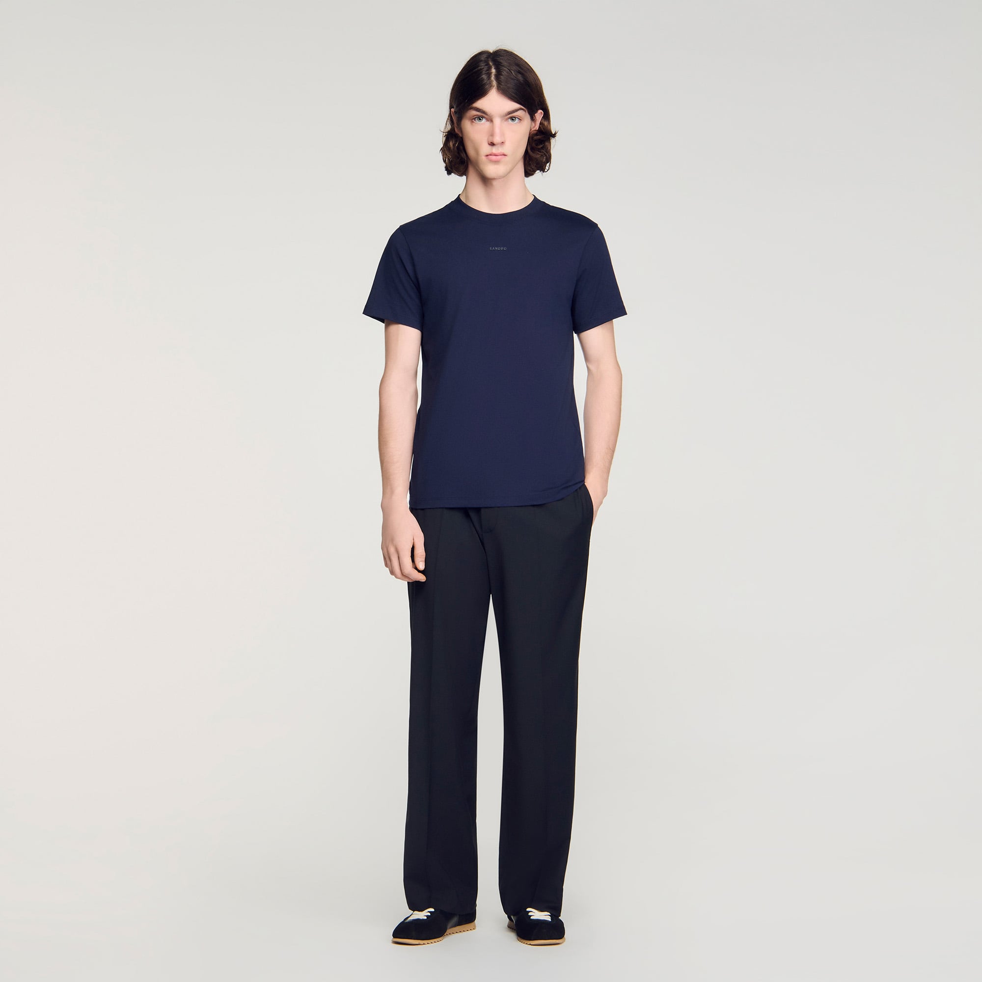 Sandro cotton Cotton T-shirt with round neck and short sleeves, embellished with a puffed Sandro logo