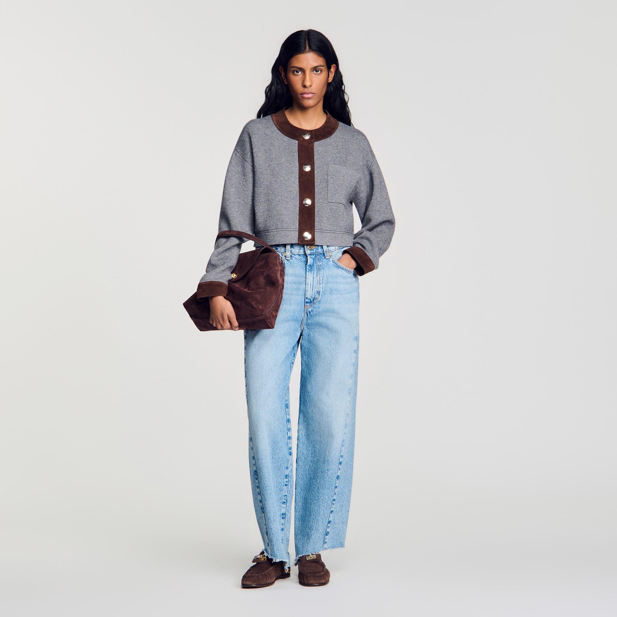 Cardigan with suede panels