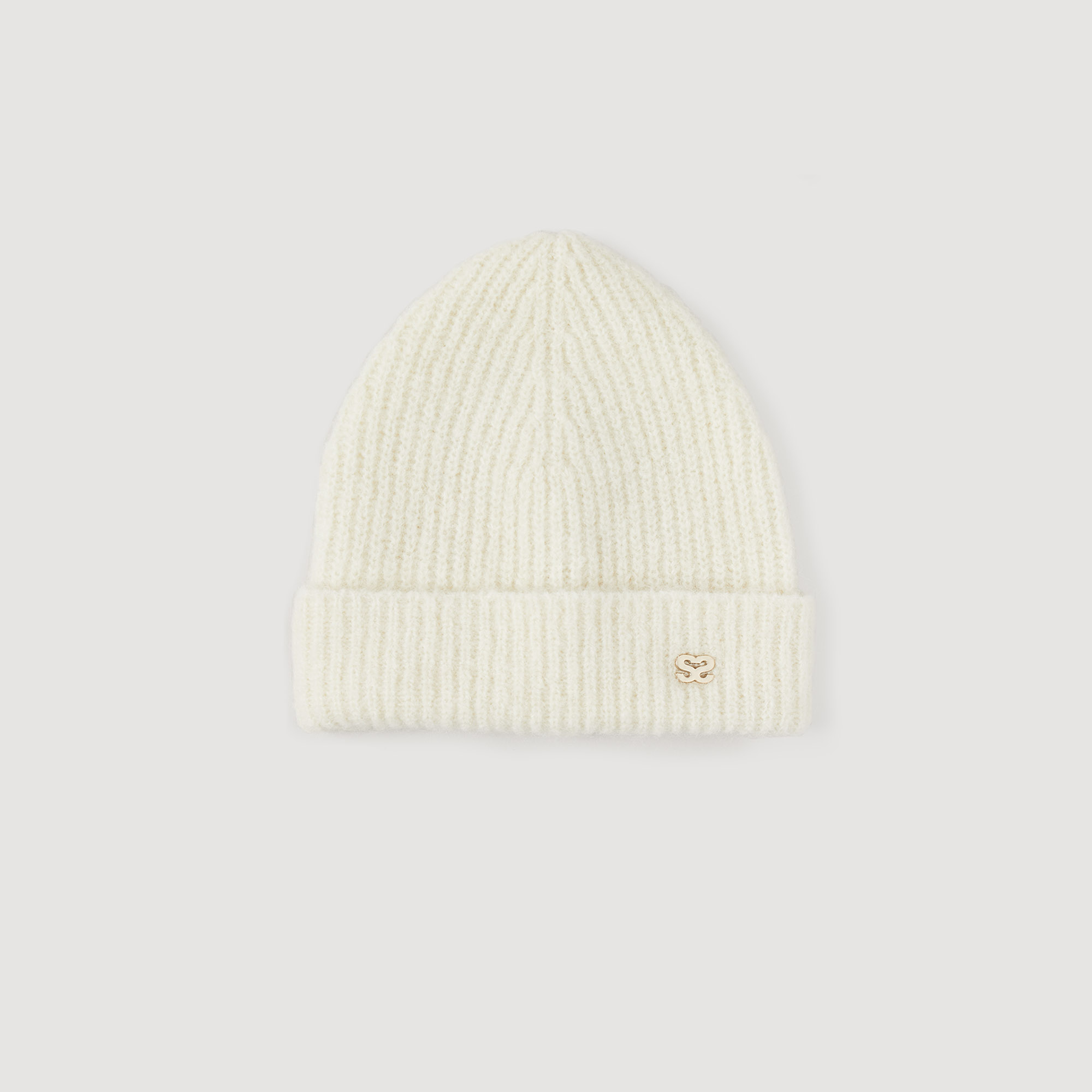 Sandro polyamide Rib knit hat embellished with an S on the turn-up