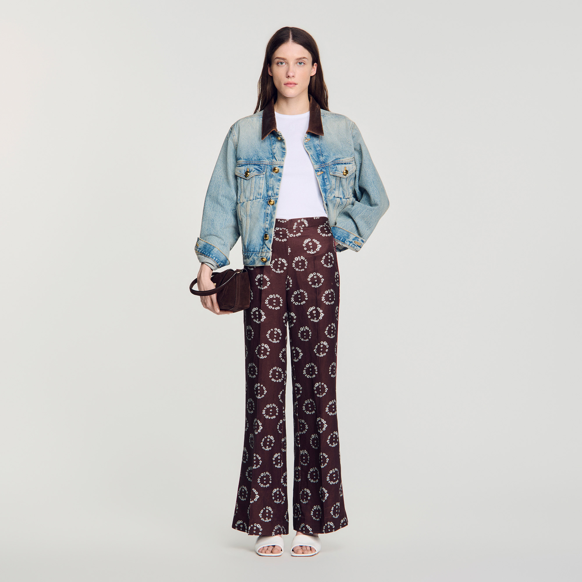 Floral-print flowy trousers