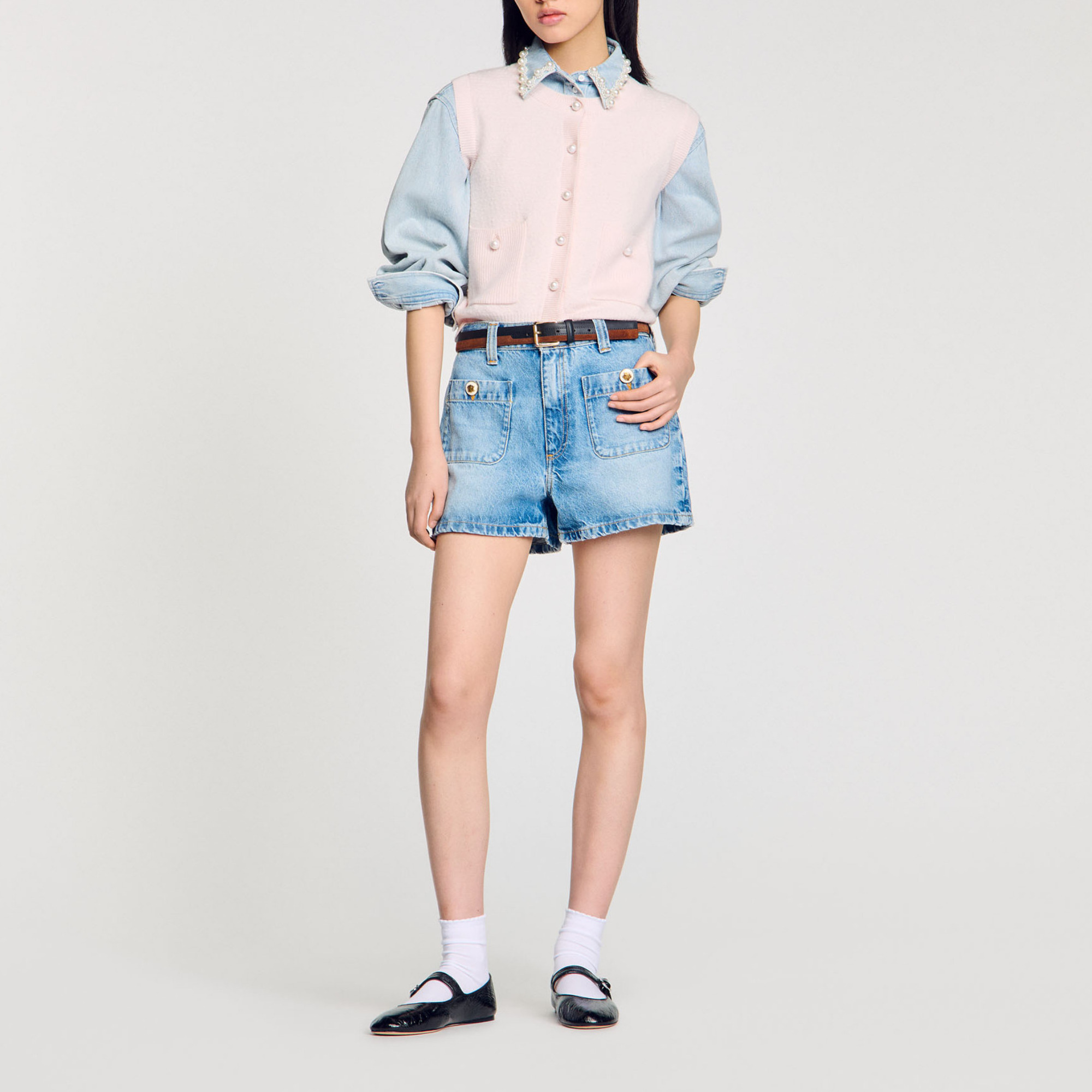 Sandro Textured Tweed Cardigan In Light Pink