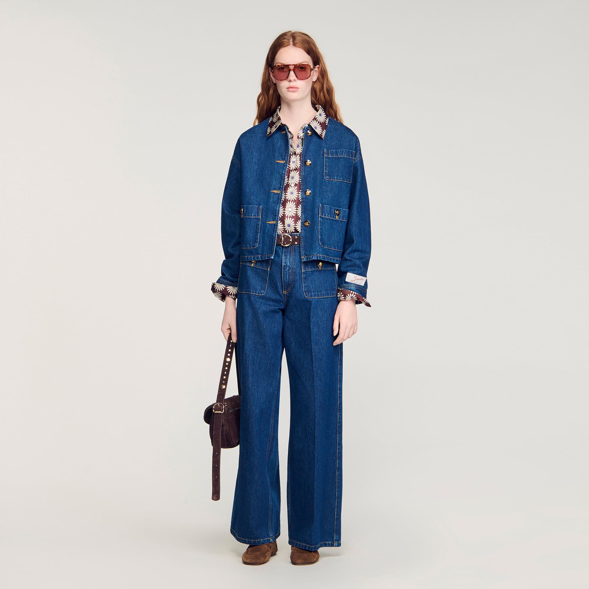 Denim jacket with fancy buttons in Deep blue for Women | Sandro Paris