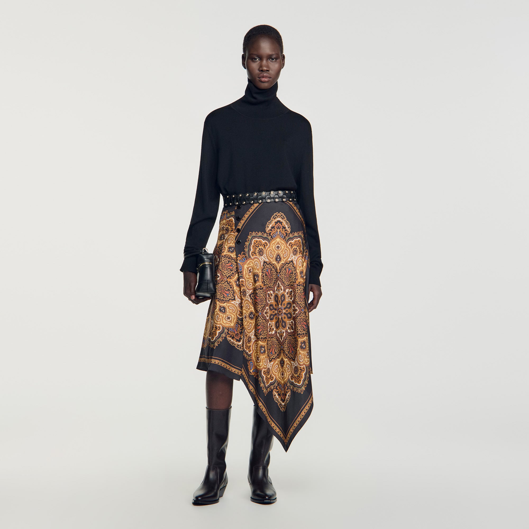 Asymmetrical scarf print skirt
