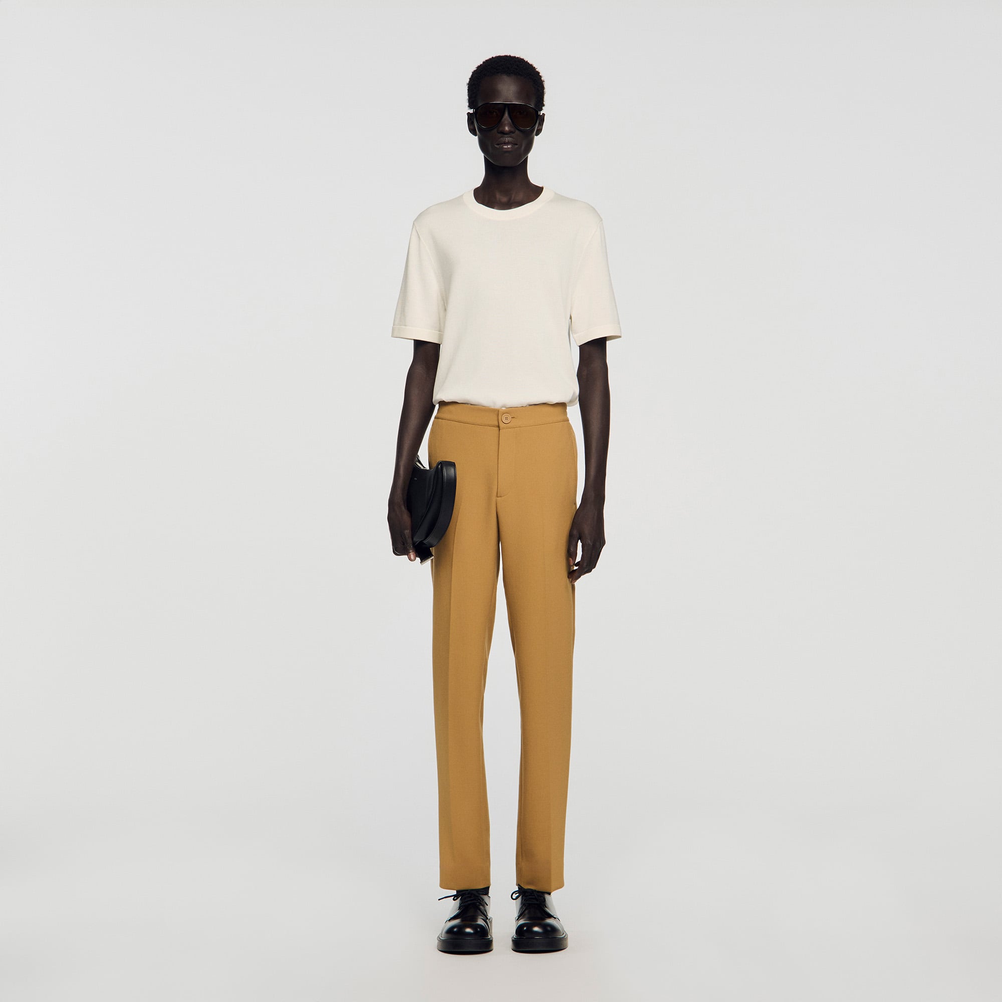 Sandro polyester Straight-leg trousers in technical fabric with an elasticated waist