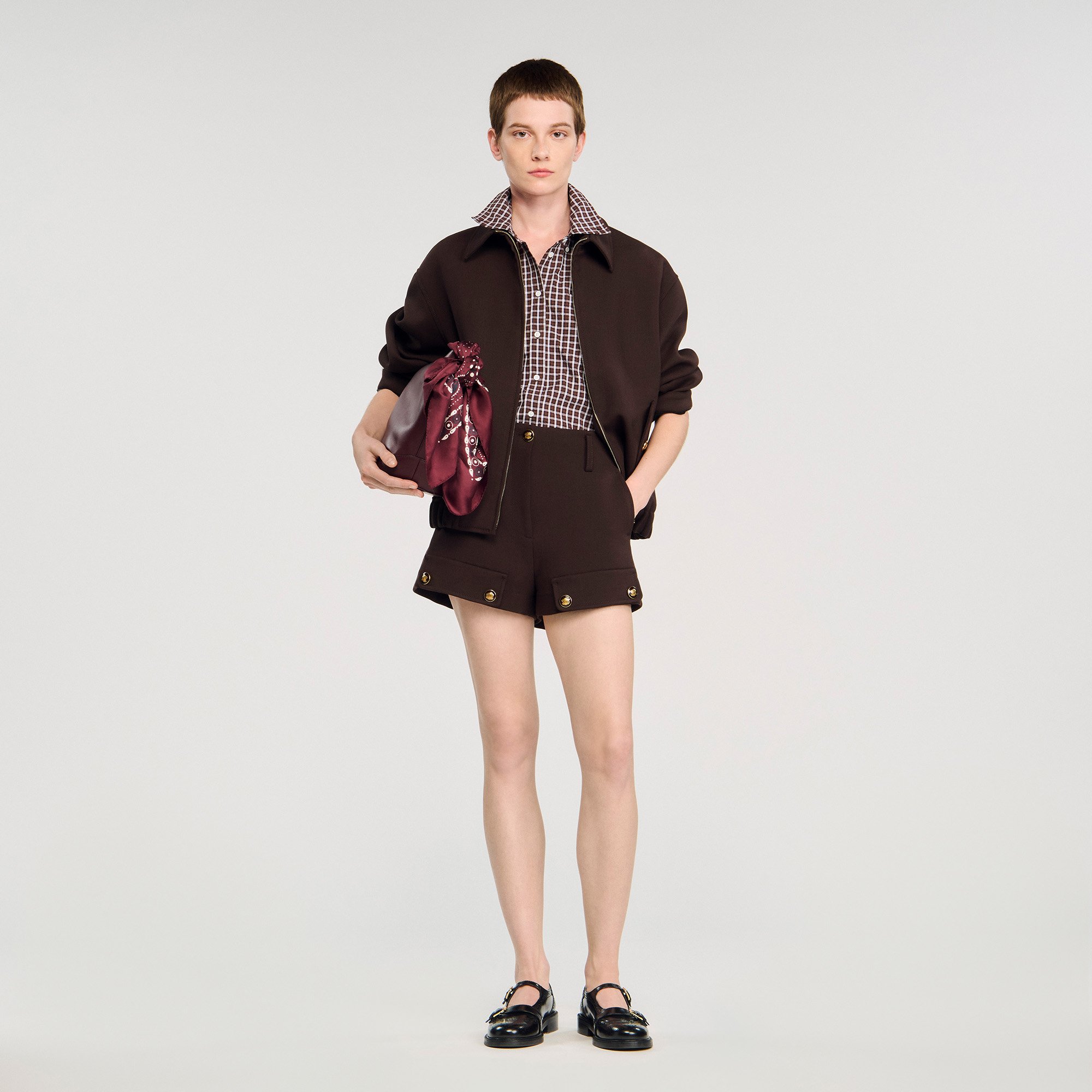 ★パリ発 sandro★ ボタン ウール ショート ジャケット キャメル Jacket with beaded details white / beige For Women | Sandro