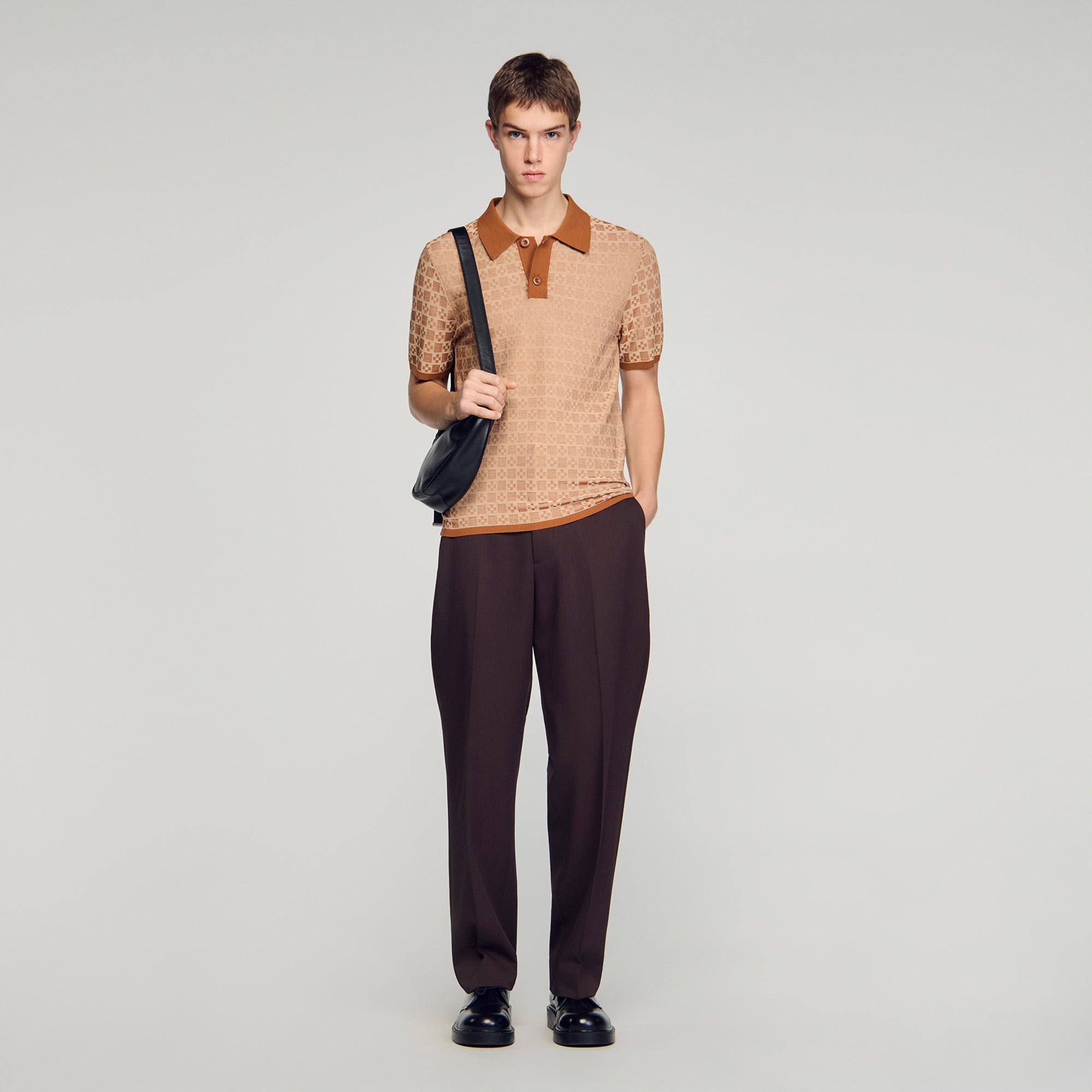 Sandro viscose Square Cross jacquard polo shirt with short sleeves and button-down collar