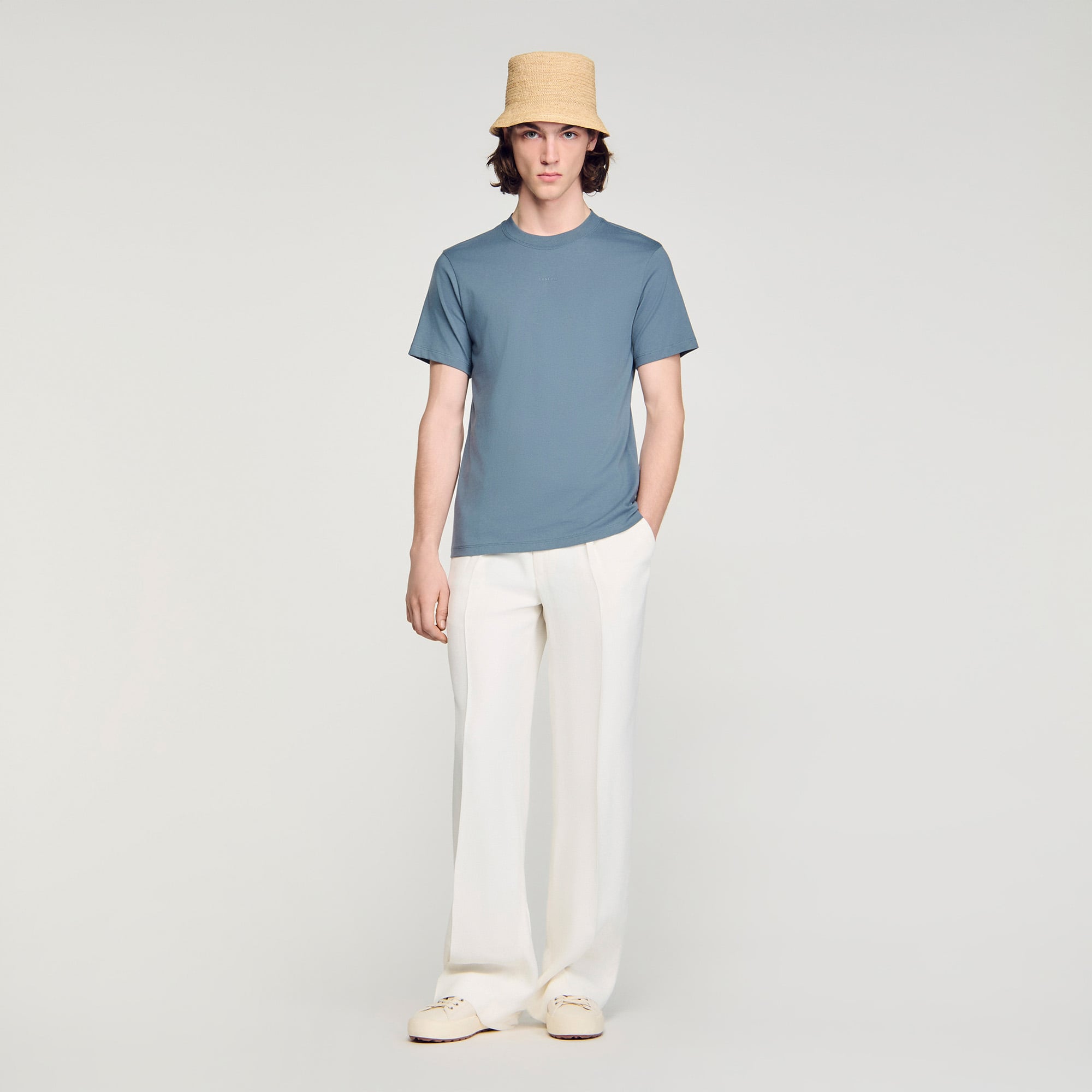 Sandro cotton Cotton T-shirt with round neck and short sleeves, embellished with a puffed Sandro logo