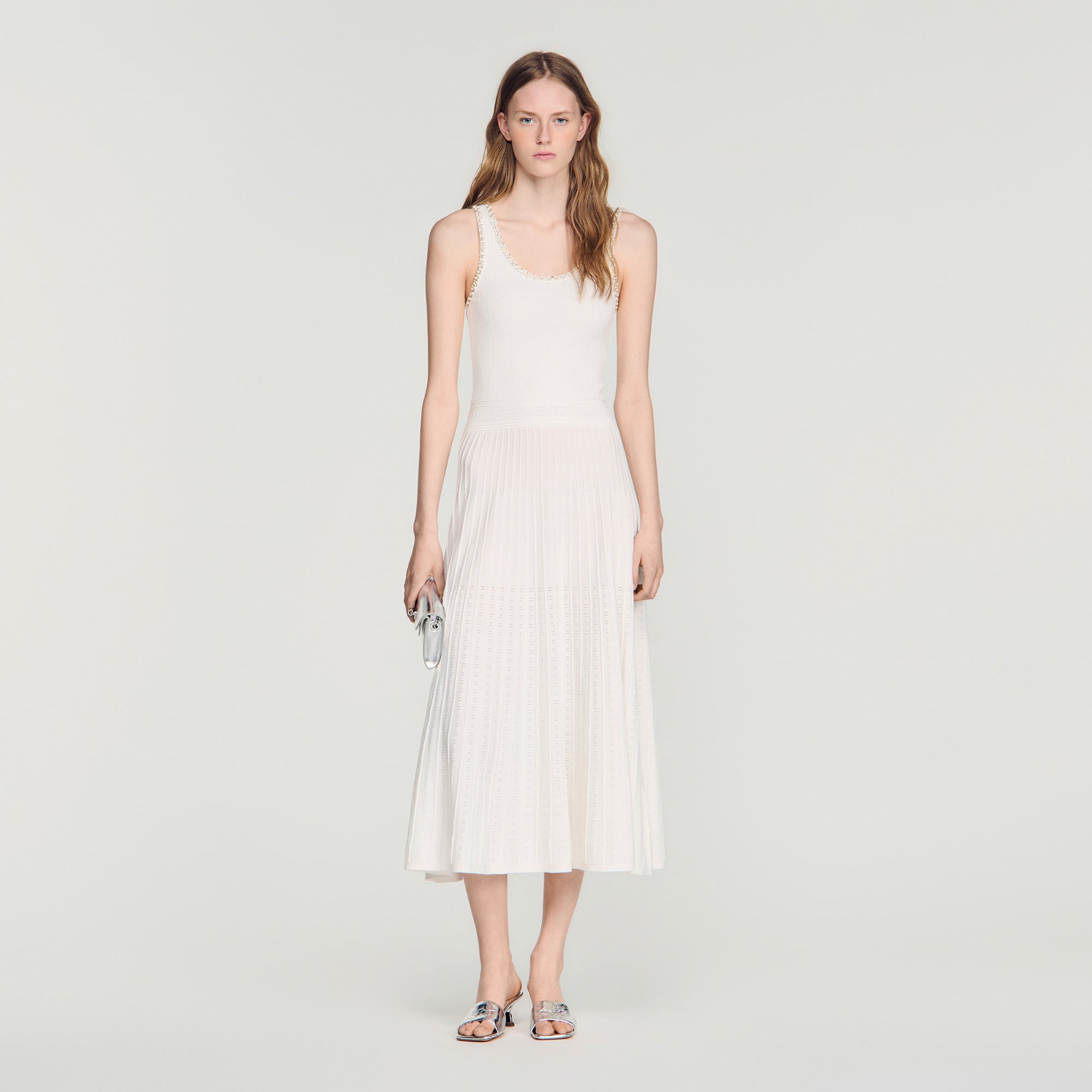 sandro white knit dress Fancy knit midi dress