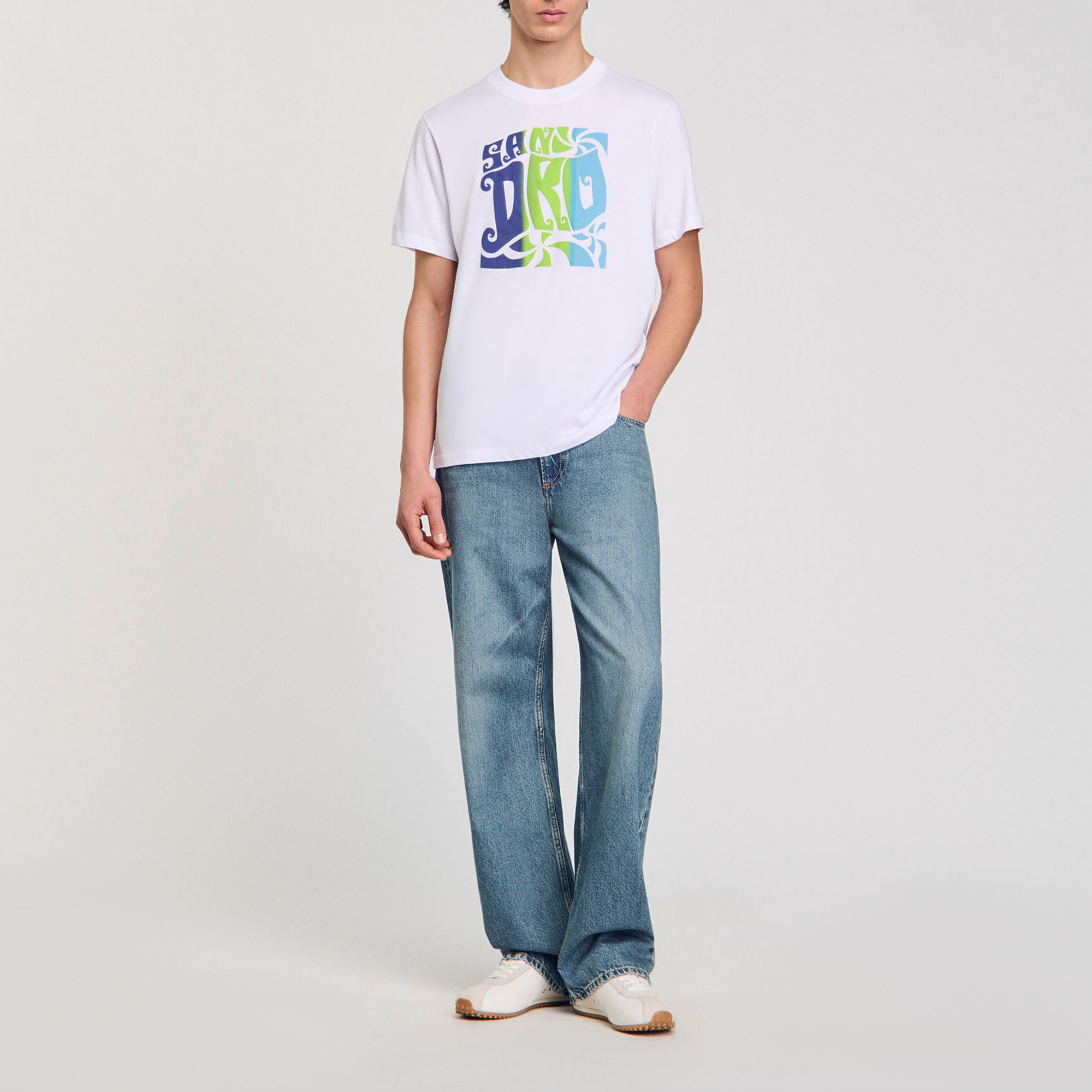 Sandro cotton Short-sleeved cotton T-shirt with a round neck and a Sandro motif