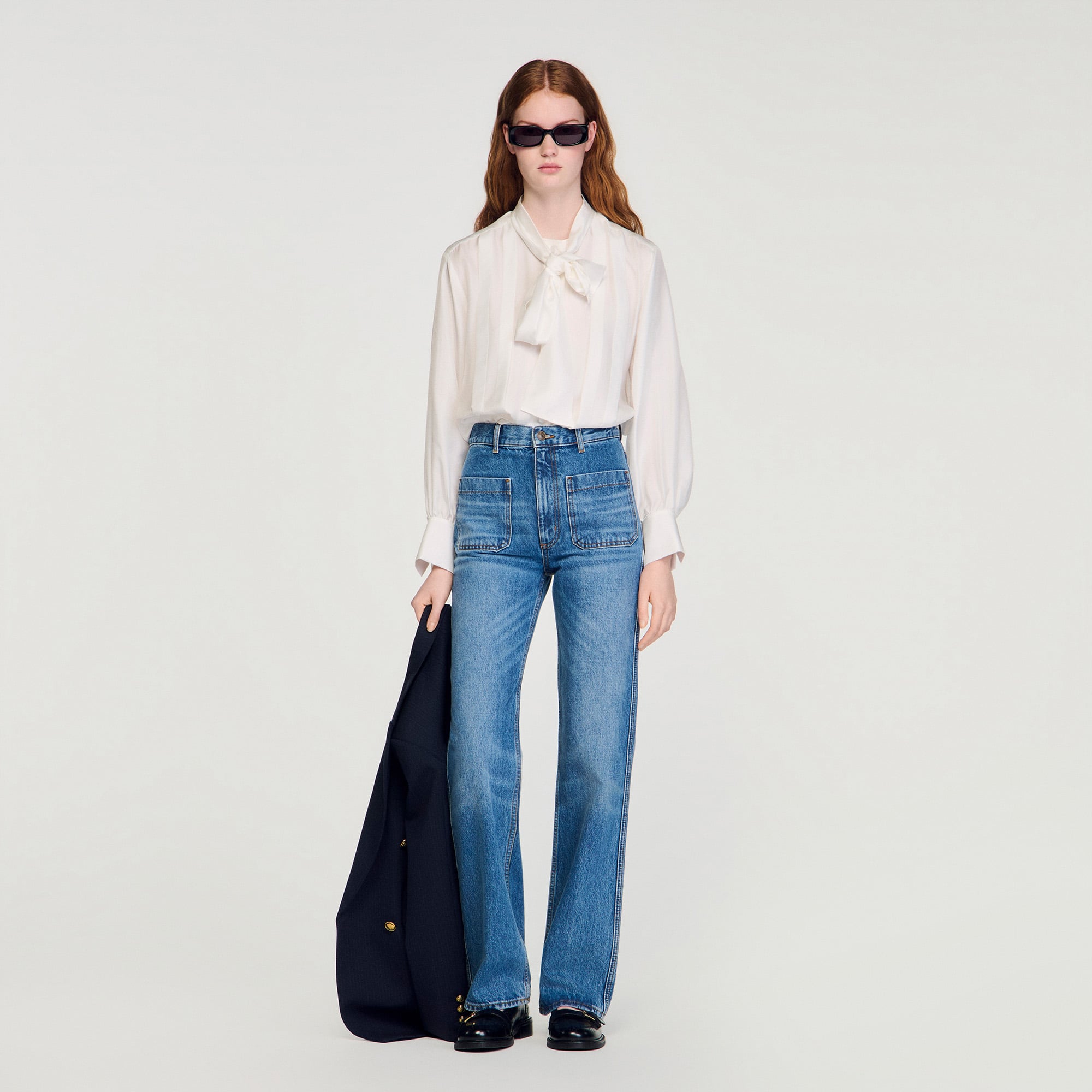 Silk lavallière shirt in Ecru for Women | Sandro Paris