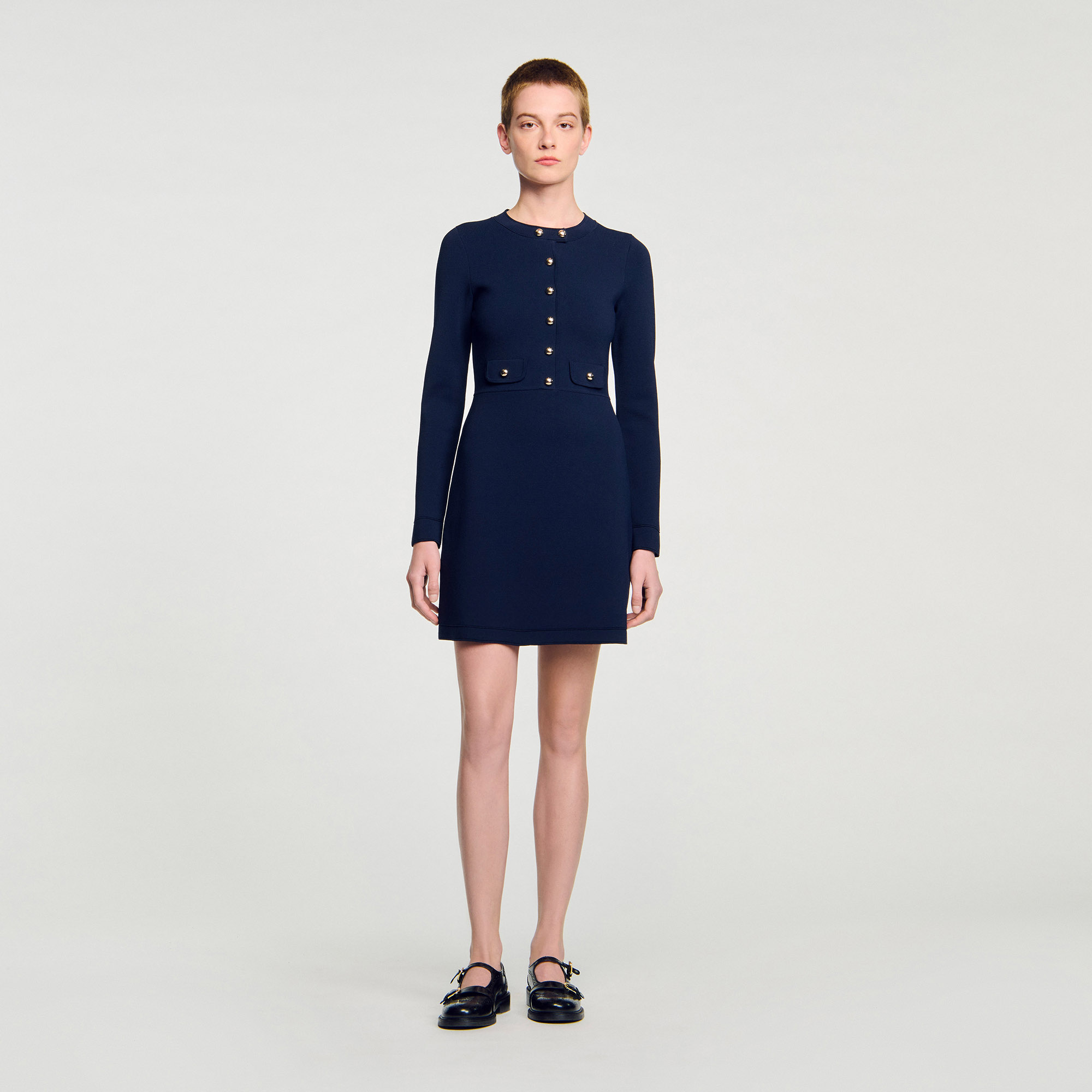 Mini button-up knit dress