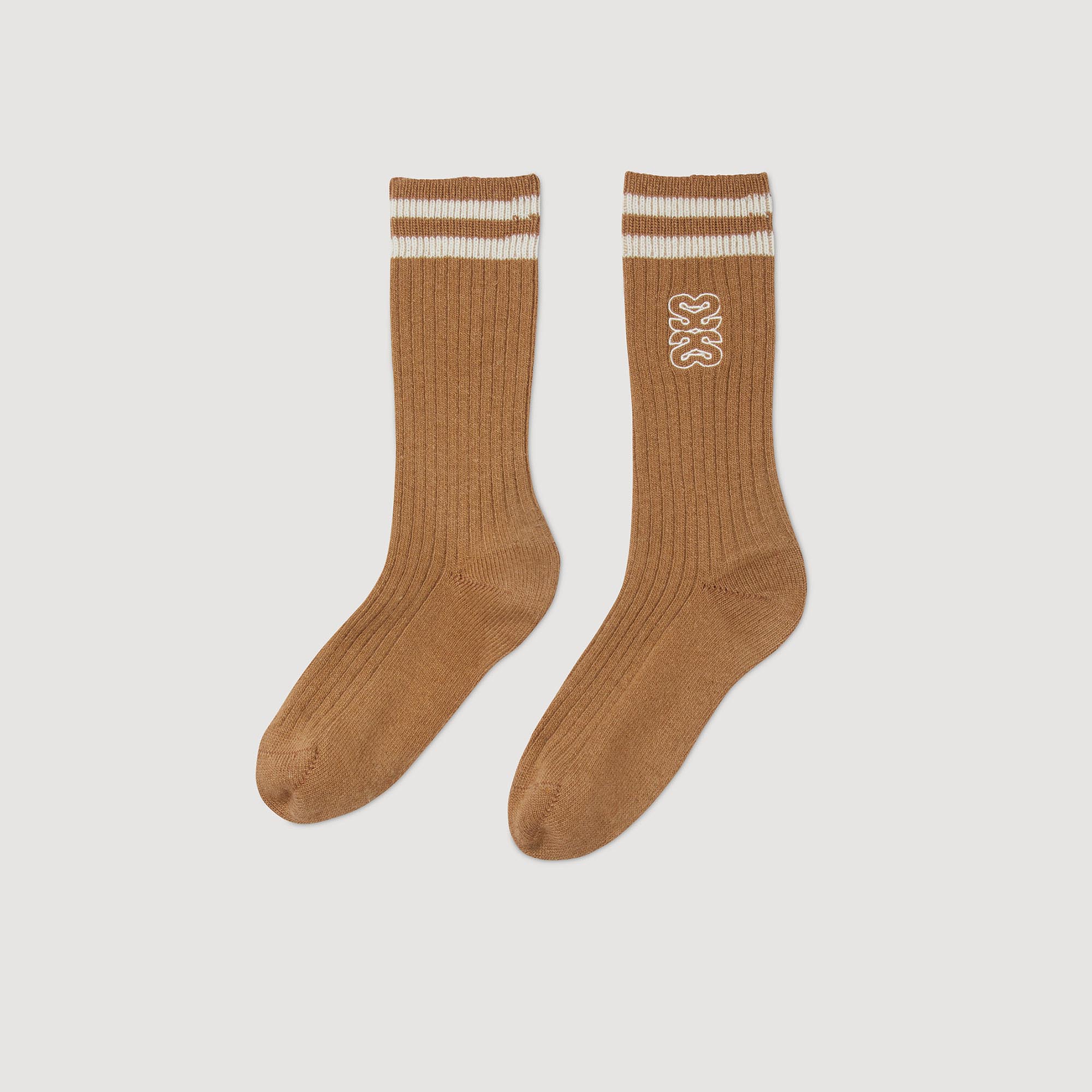 Sandro wool Ribbed striped socks embellished with contrasting multi-S embroidery on the ankle