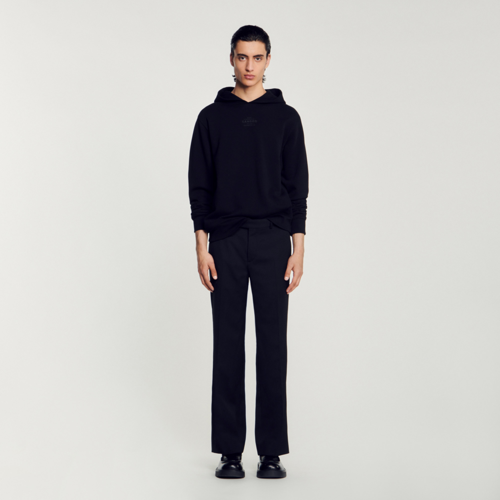 Sandro cotton Rib: Long-sleeved hooded sweatshirt decorated with the Sandro logo in rubber on the front