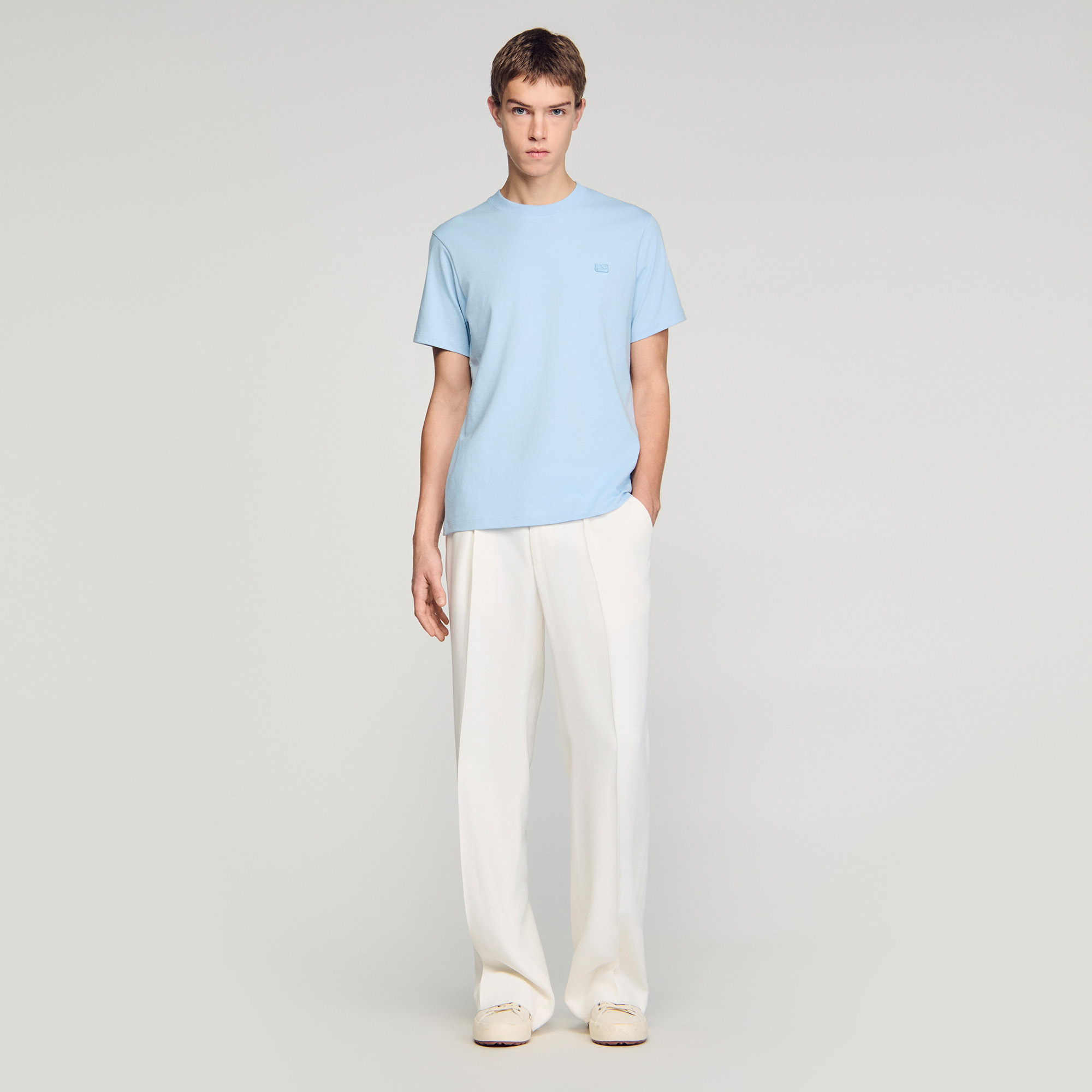 Sandro cotton Round-neck, short-sleeved cotton T-shirt with a tone-on-tone double S patch on the chest