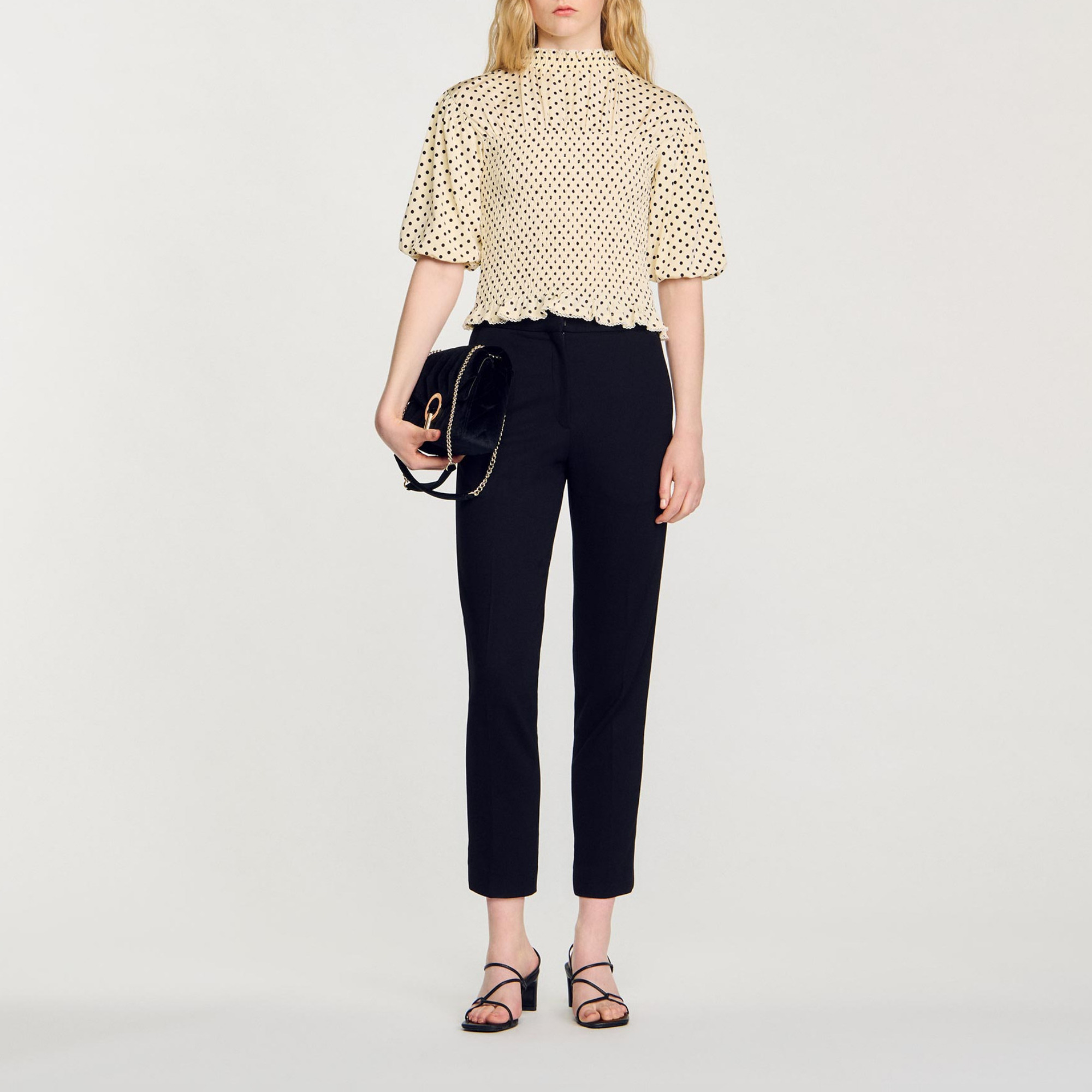 Polka Dot T-Shirt in Ecru / Black for Women | Sandro Paris