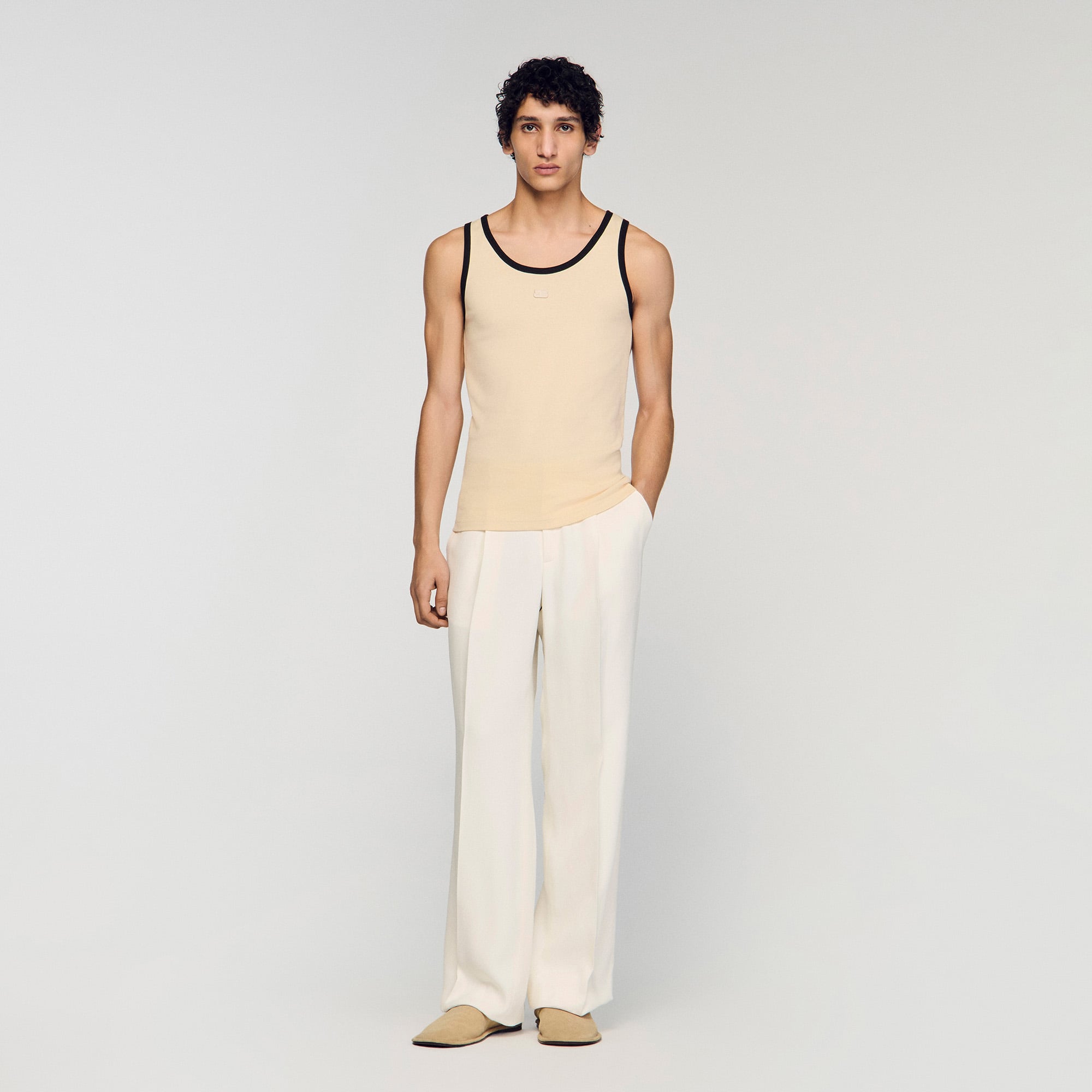 Sandro cotton Classic cotton vest top with tone-on-tone double S patch