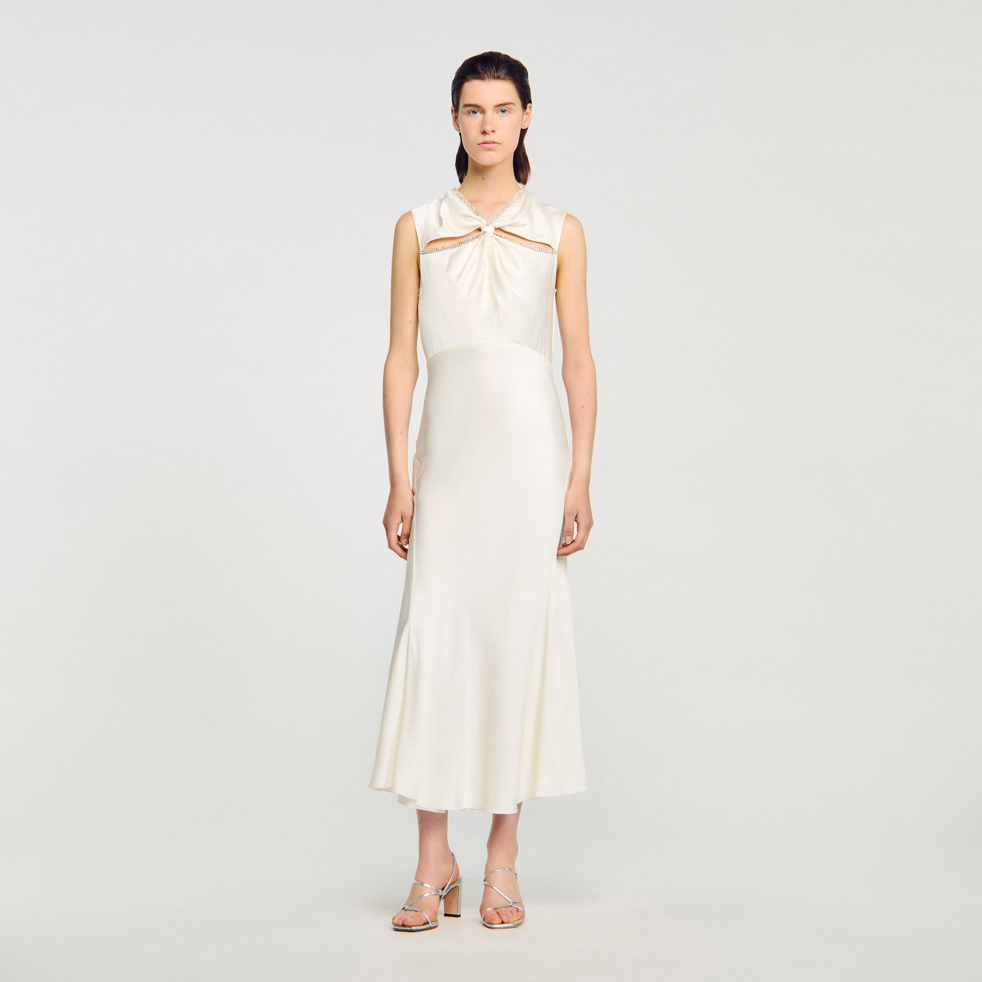 Satin maxi dress with rhinestones