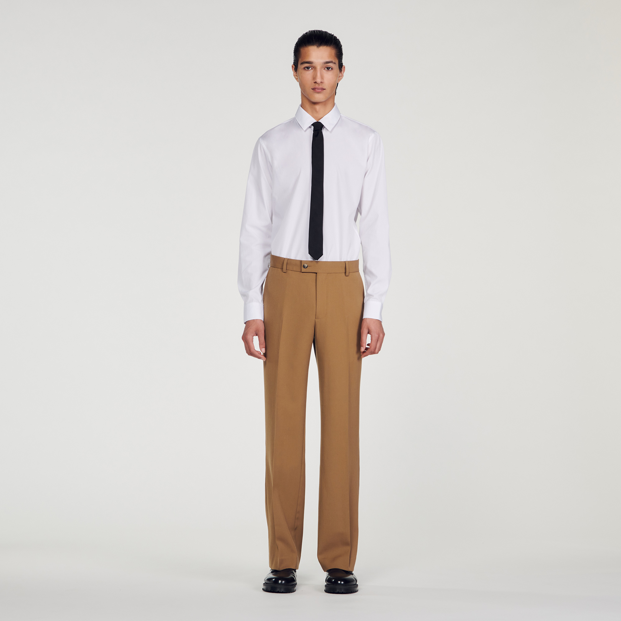 Sandro virgin wool Belt lining: Wide-leg cool wool suit pants with a high waist and front and back pockets