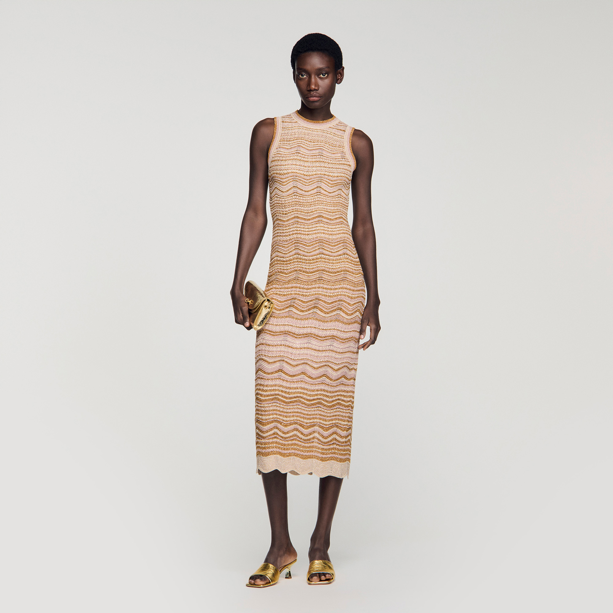 Fancy knit midi dress in Brown for Women | Sandro Paris