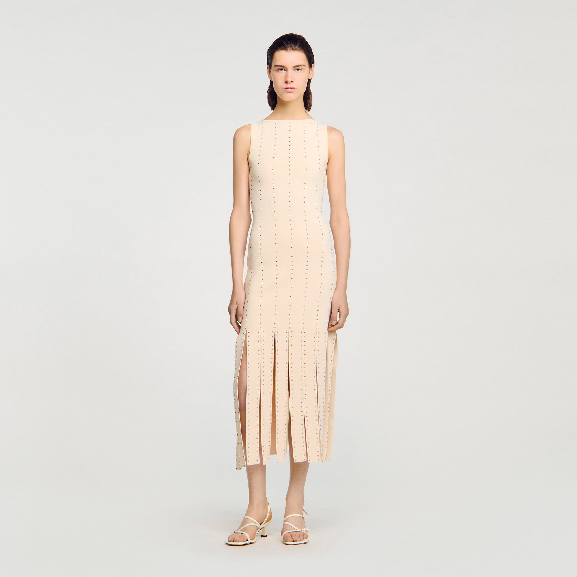 Fringed knit maxi dress