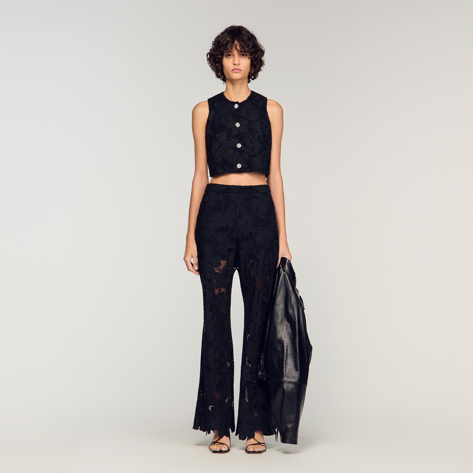 Guipure lace trousers in Ecru for Women | Sandro Paris