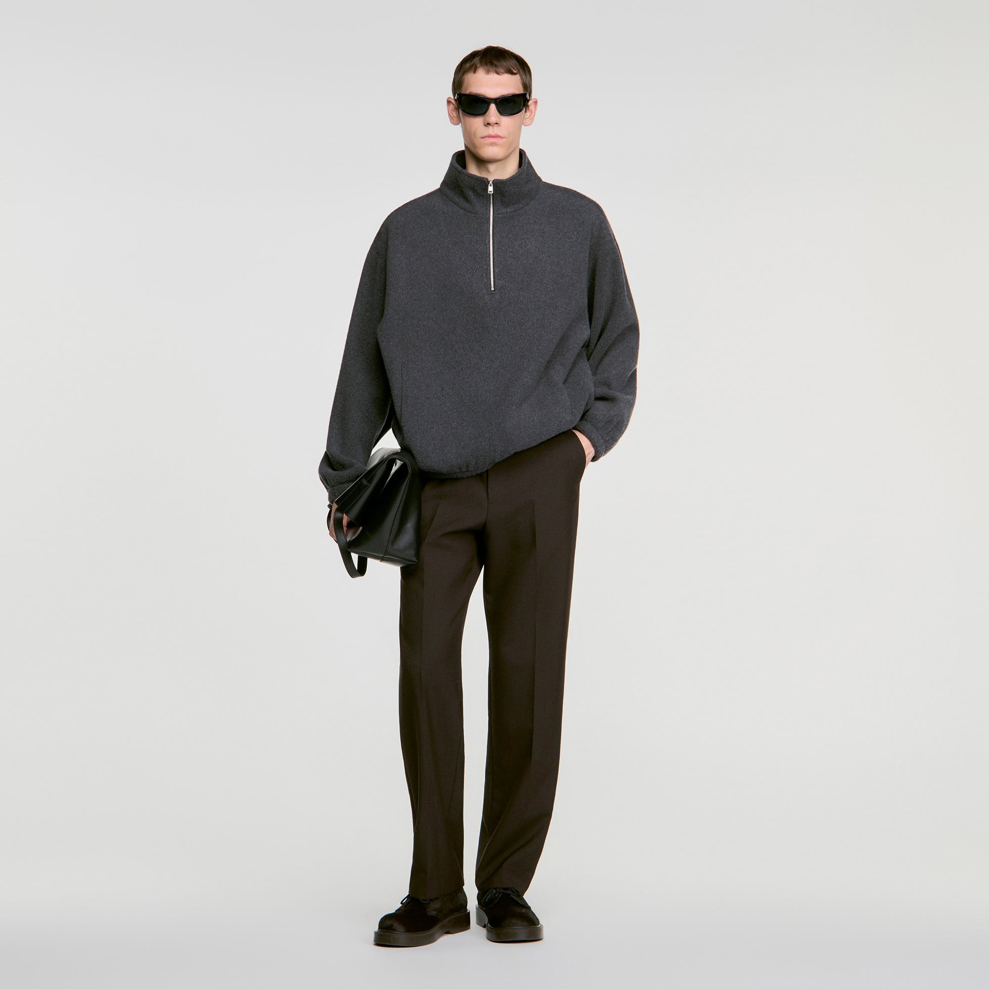 Zipped standing collar sweatshirt