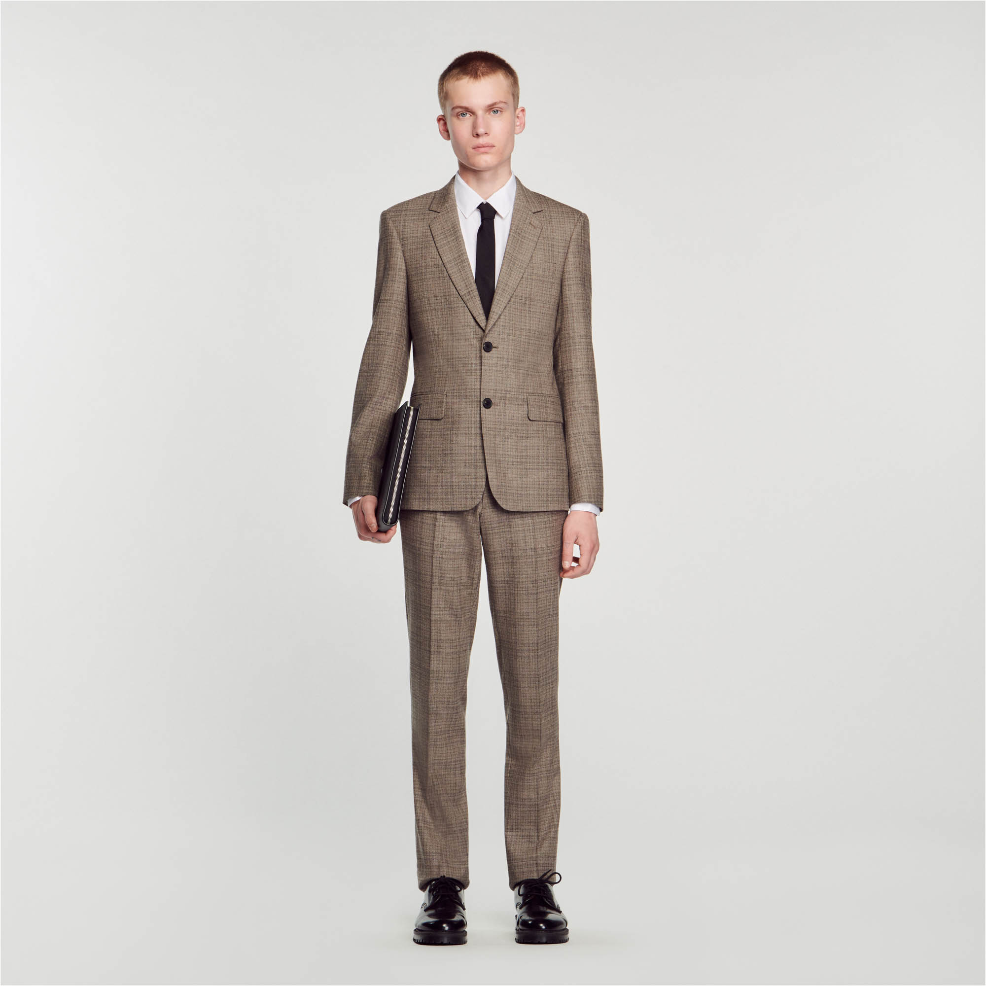 Sandro virgin wool Wool suit jacket with oversized collar, long sleeves, button fastening and flap pockets